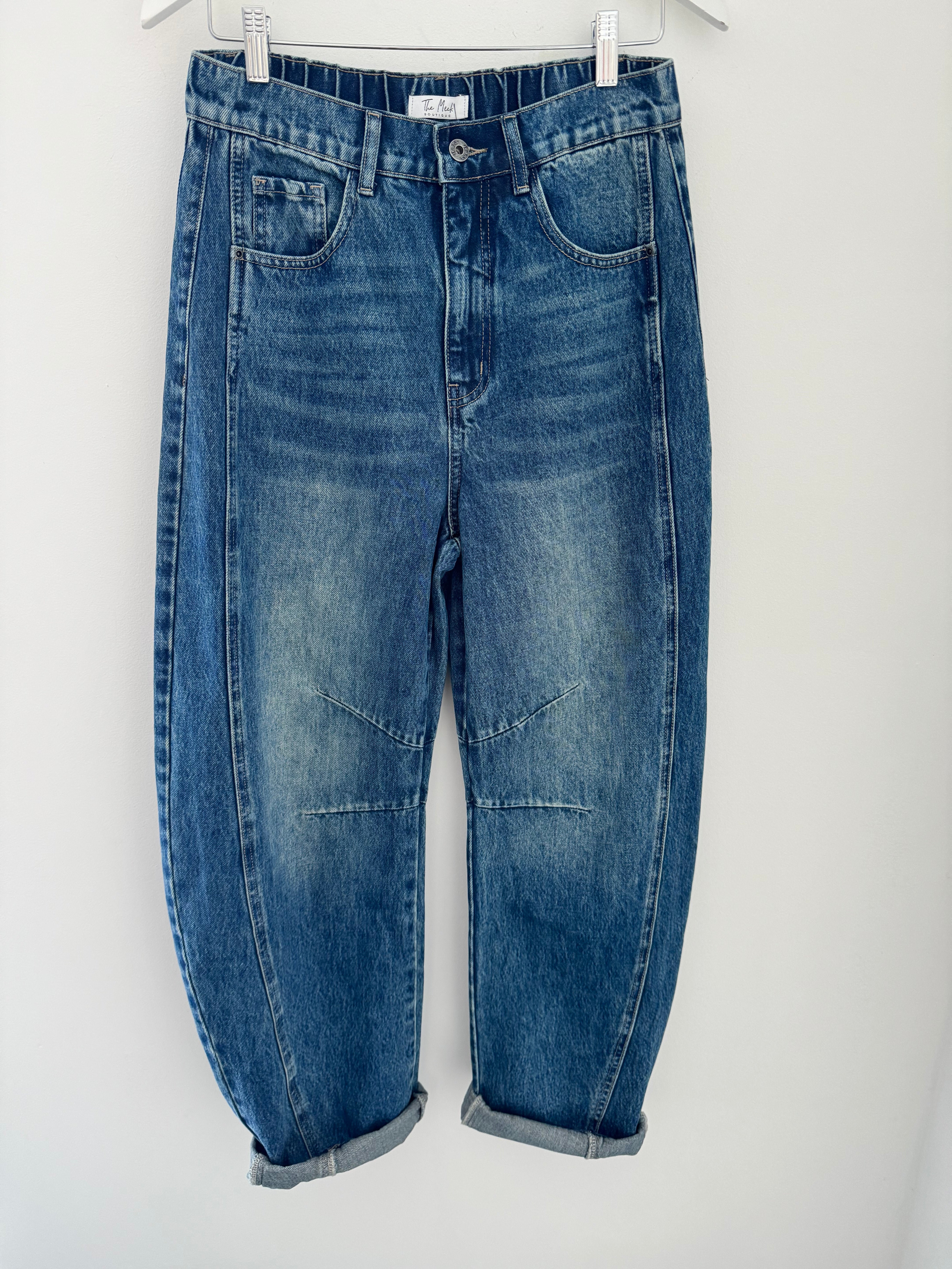 Barrel Leg Jeans with Elasticated Waist