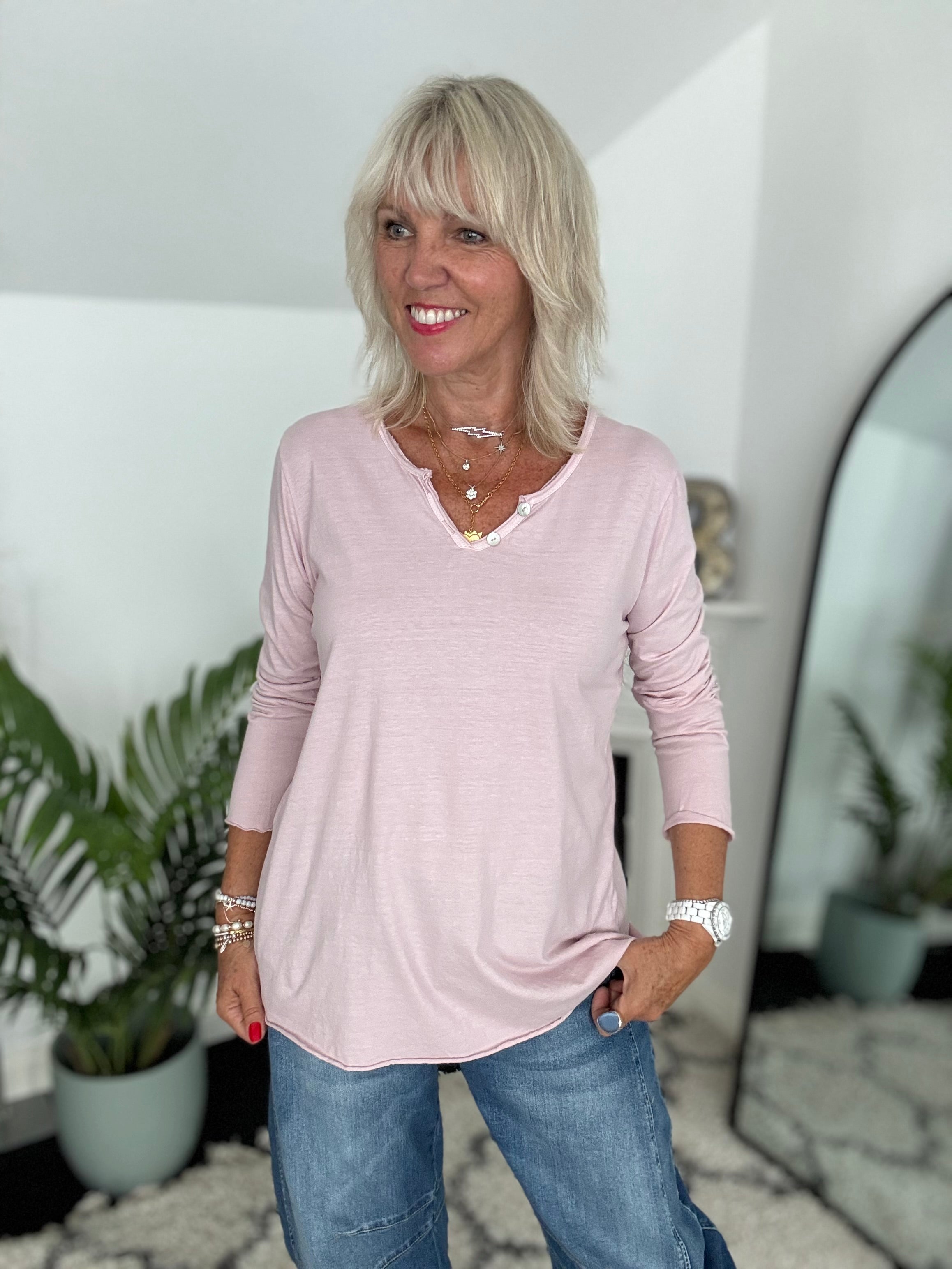 Long Sleeve Cotton Top in Soft Pink