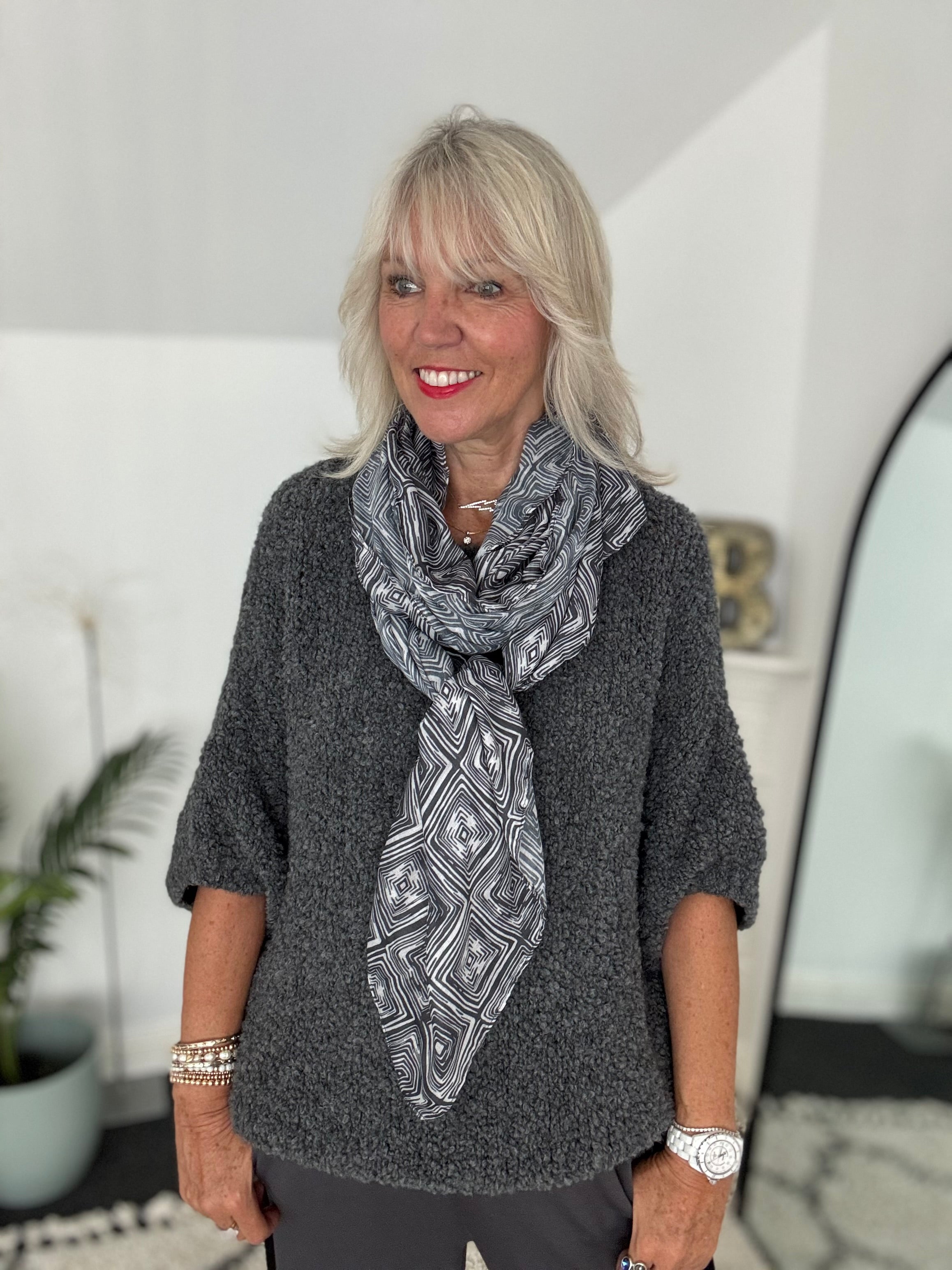 Soft Multi Square Scarf in Shades of Grey