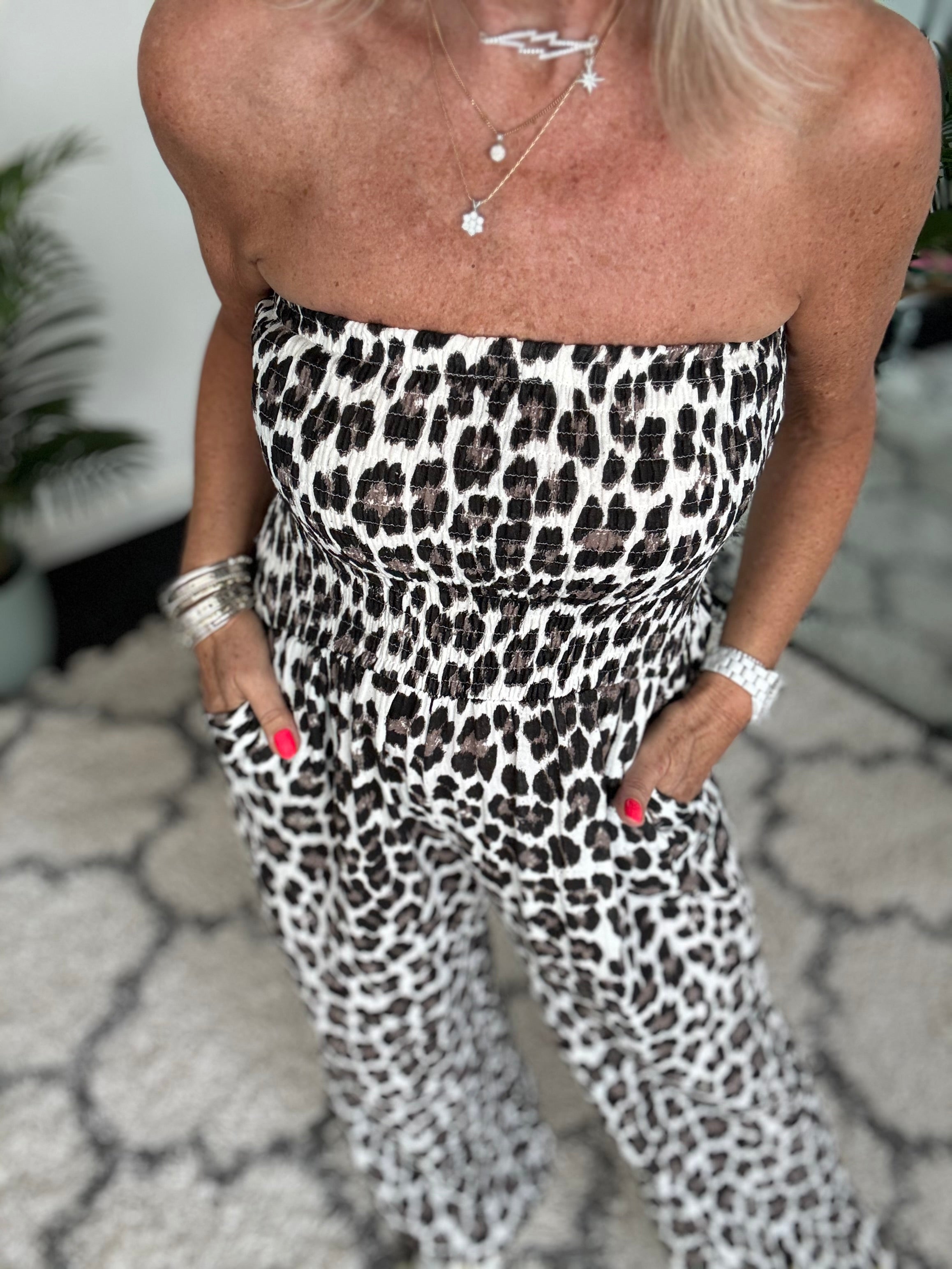 Bandeau Cheesecloth Jumpsuit in Classic Leopard