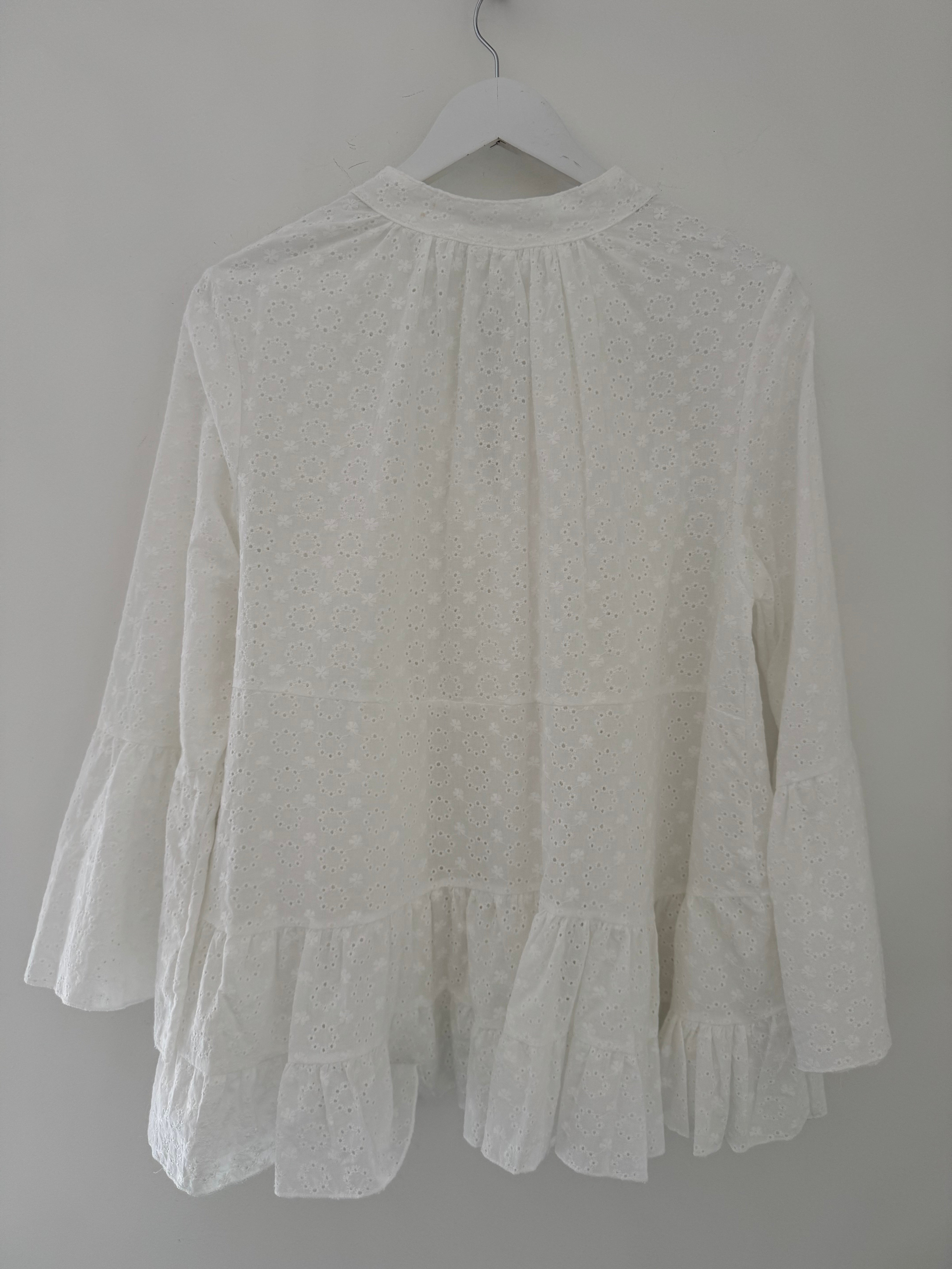 Tiered Broderie Anglaise Blouse in White