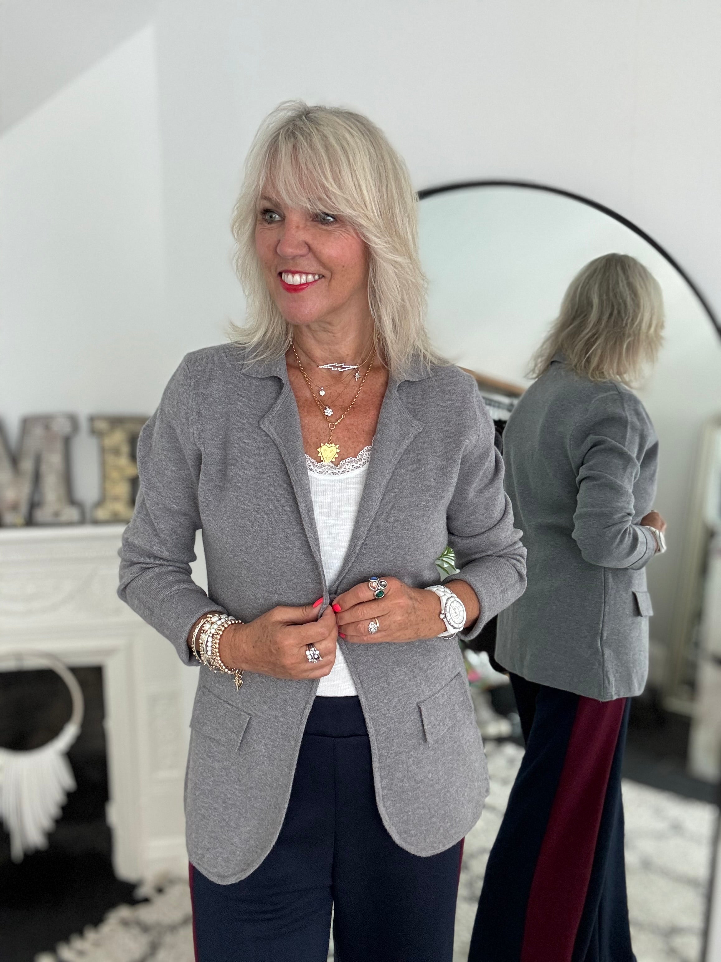Knitted Blazer Jacket in Grey