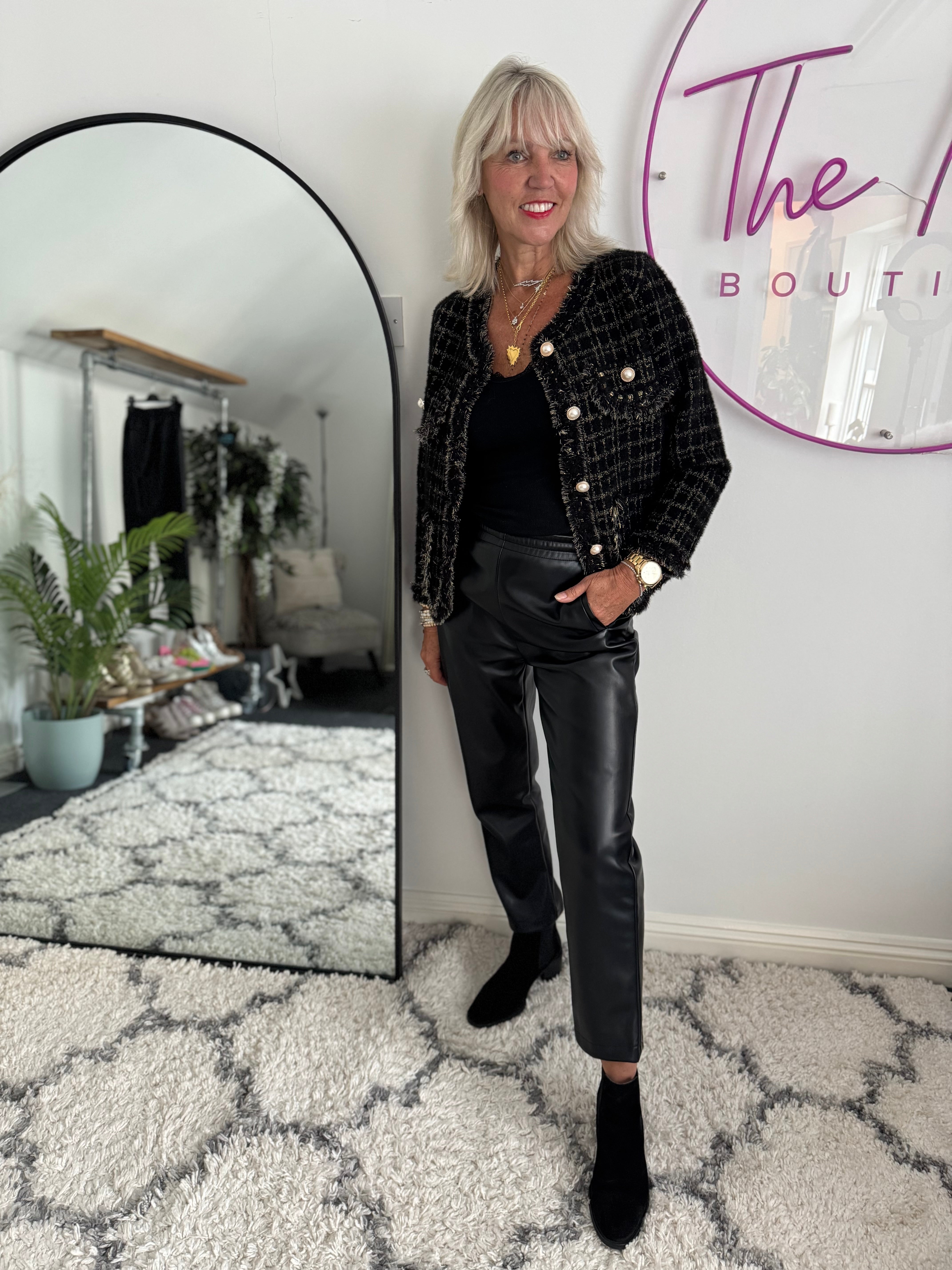 Luxe Vegan Leather Trousers in Black