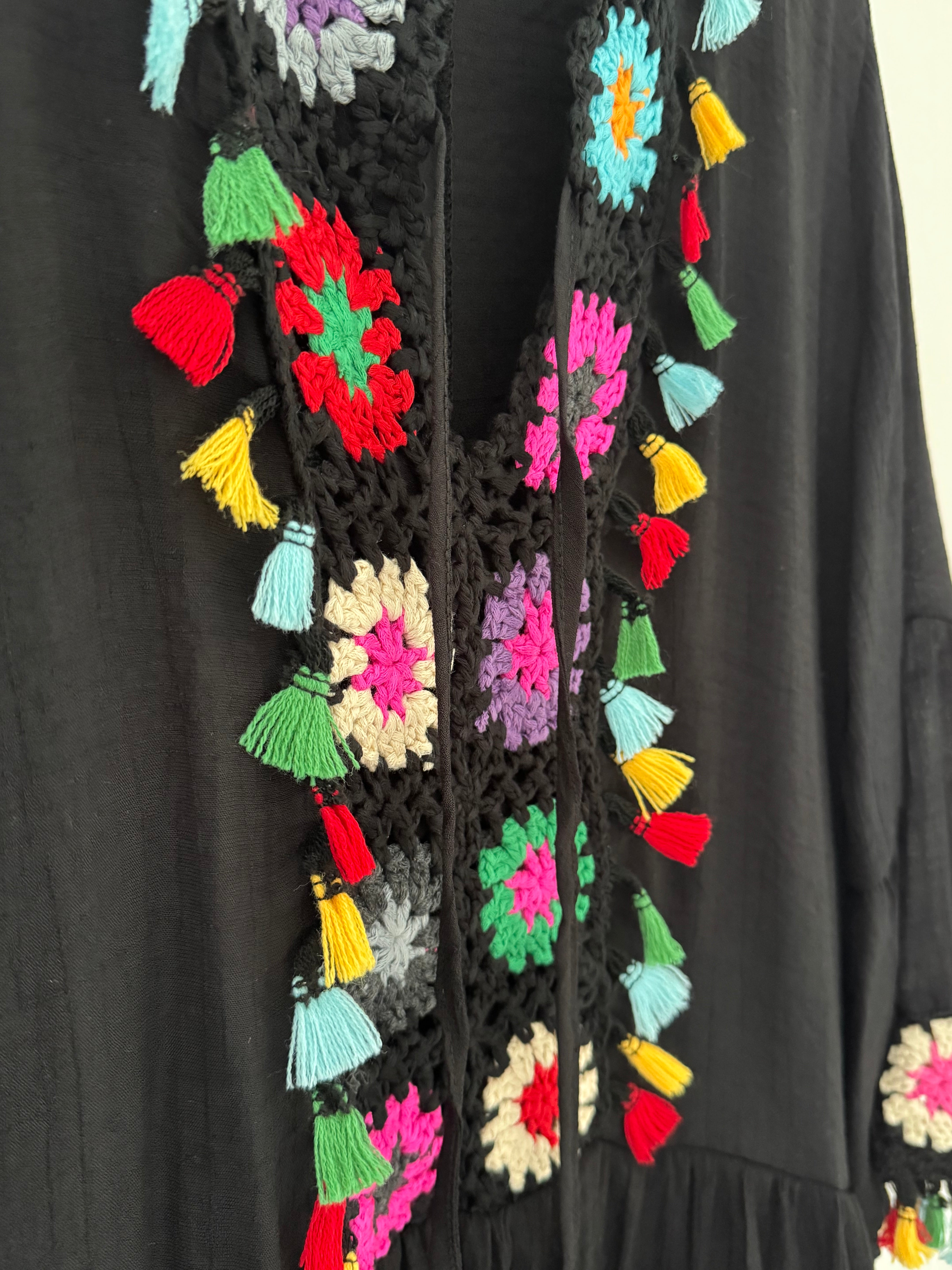 Cotton Mix Sundress with Crochet Detail in Black