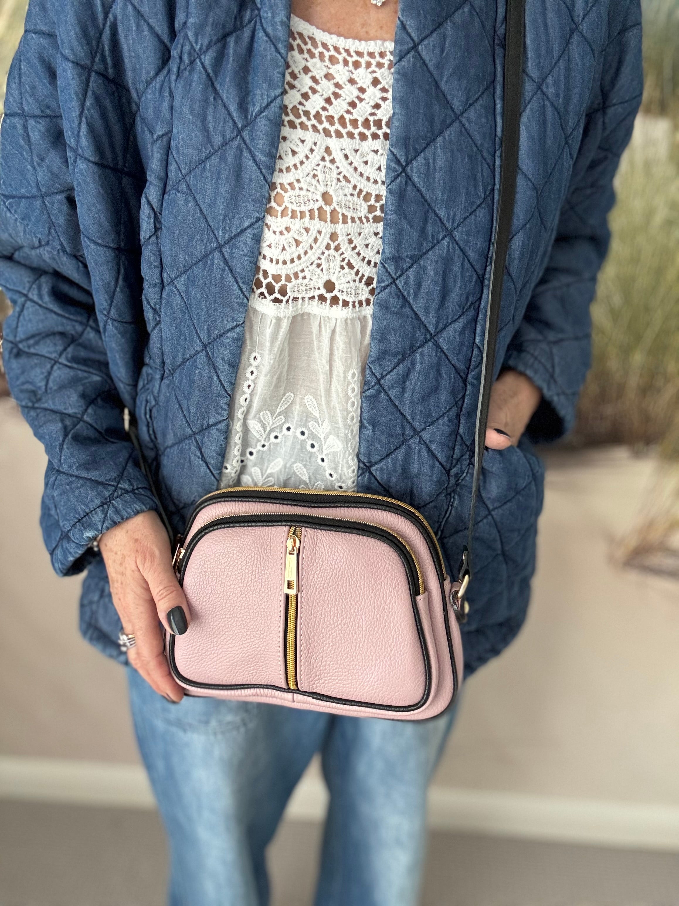 Leather Crossbody Bag in Soft Pink