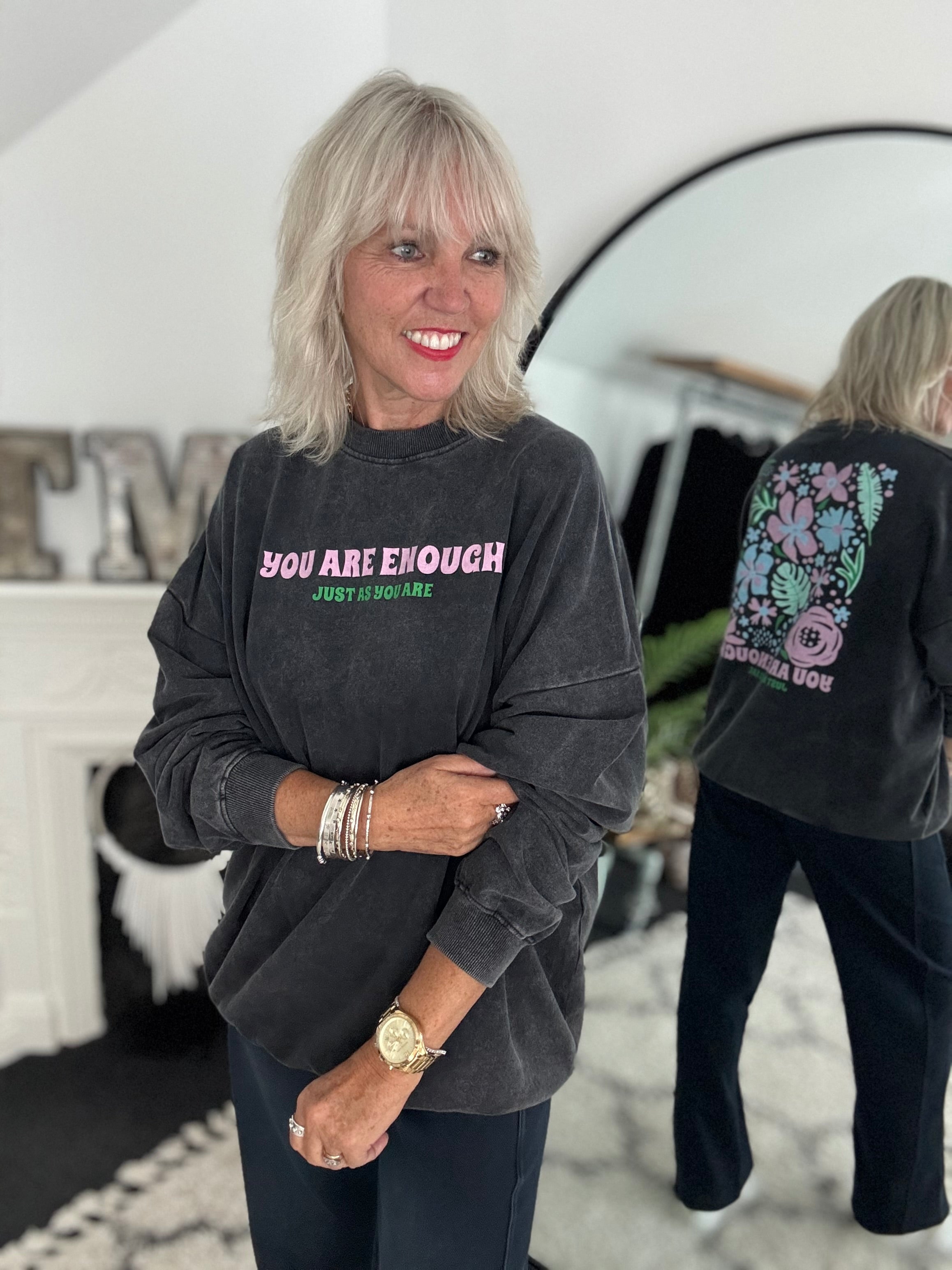 You are Enough Boyfriend Sweatshirt in Charcoal