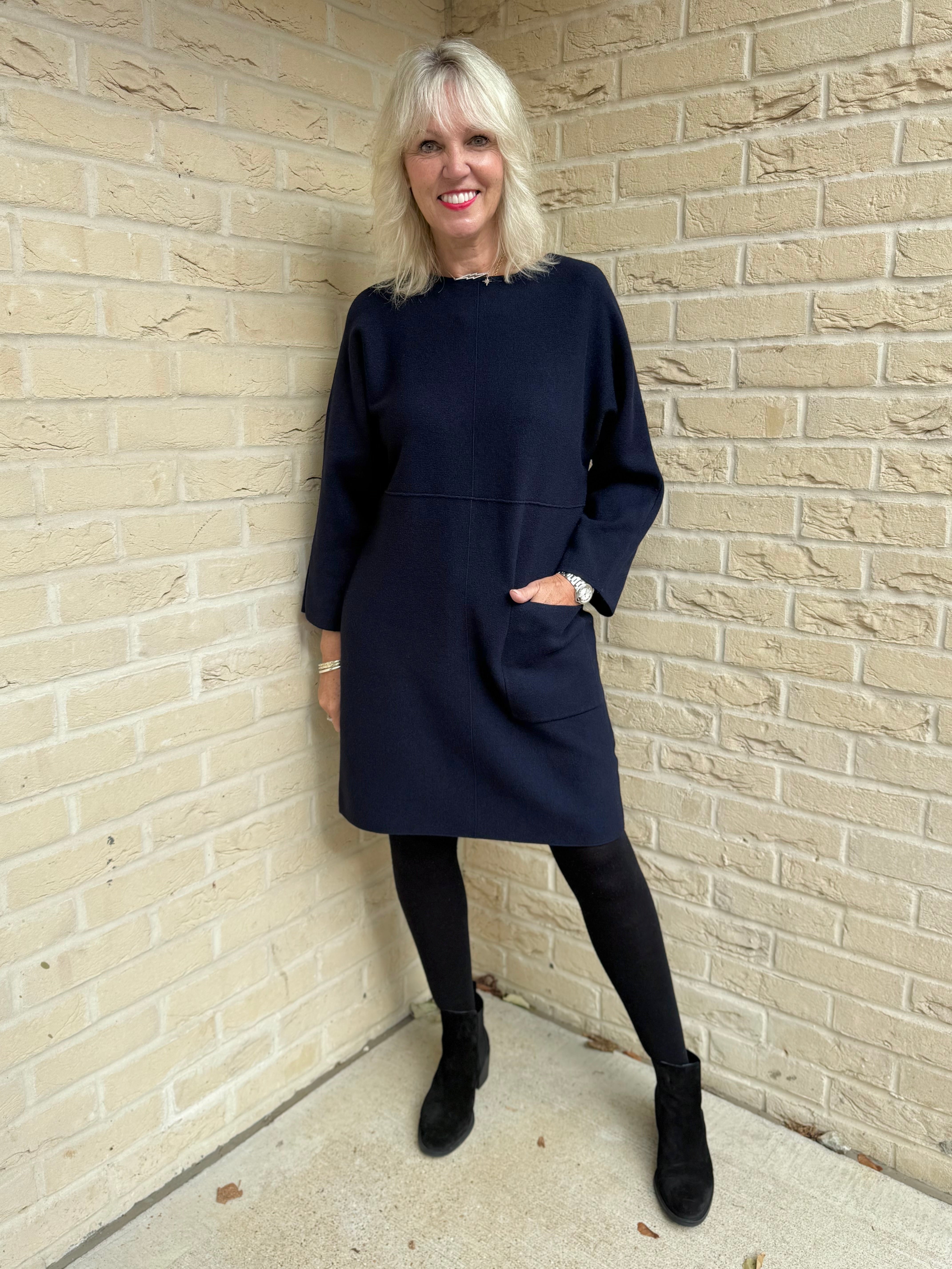 Luxe Knitted Pocket Dress in Ink