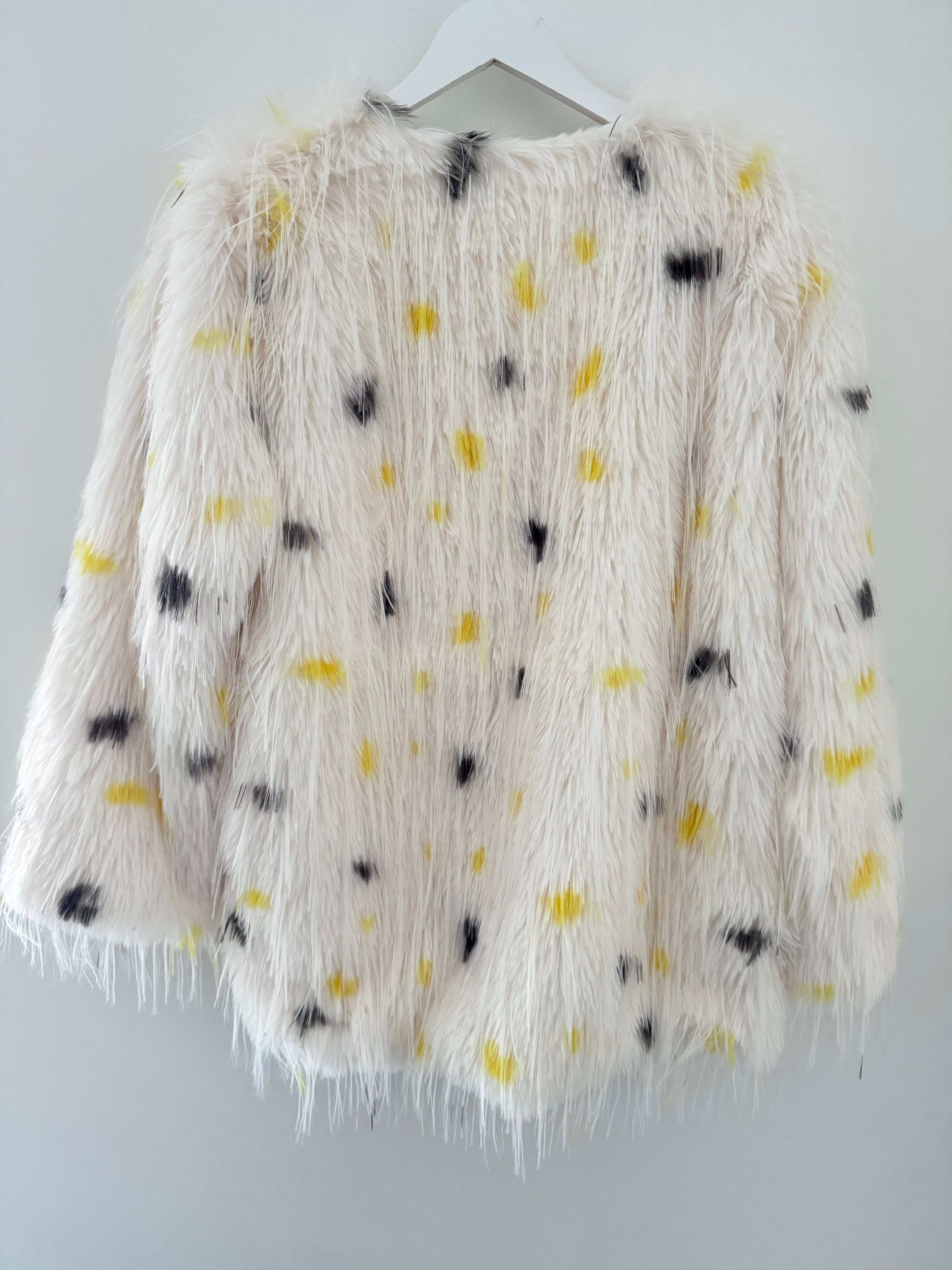 Faux Fur Spot Jacket in Yellow & Charcoal