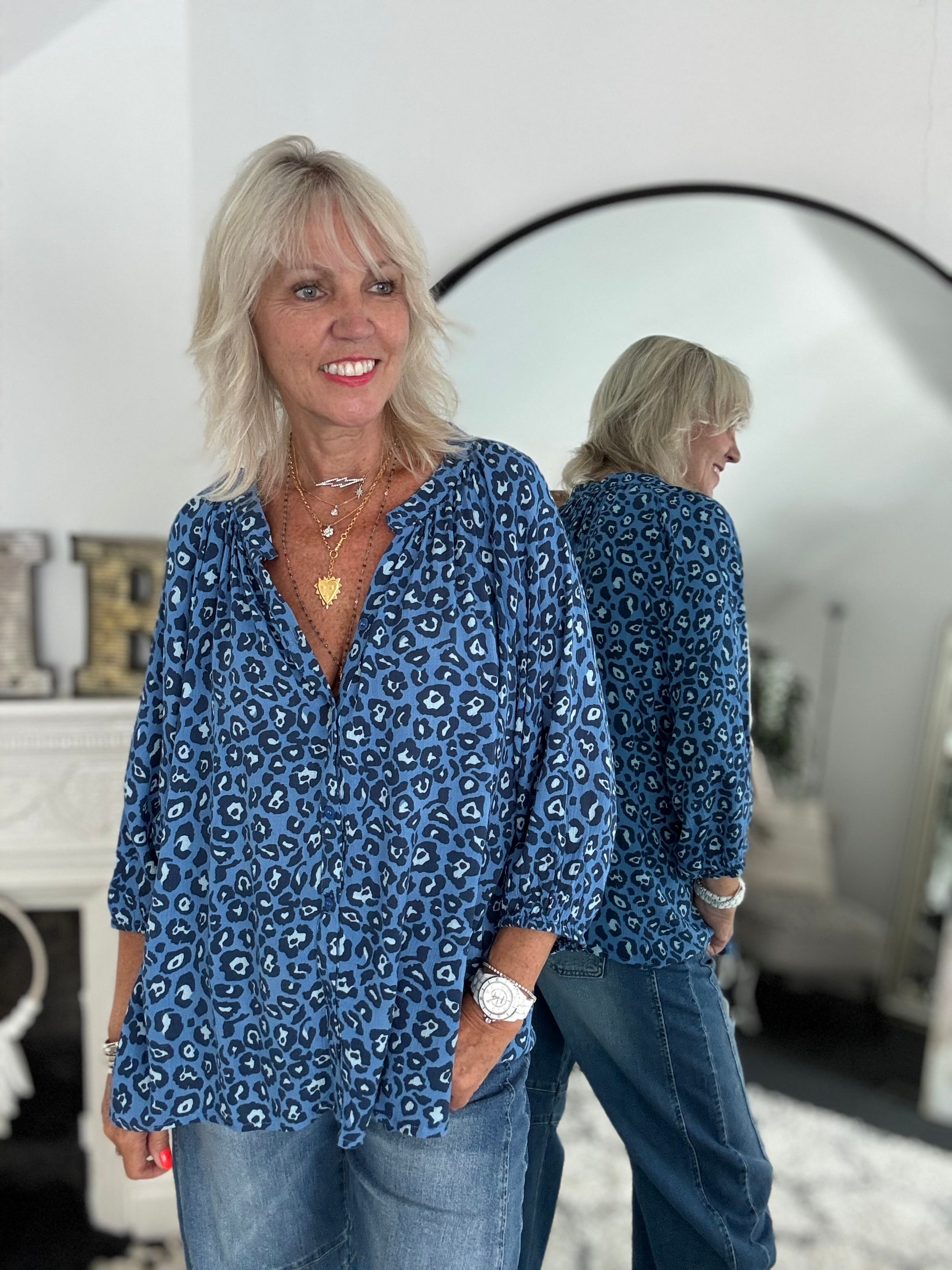 Leopard Print Blouse in Blue