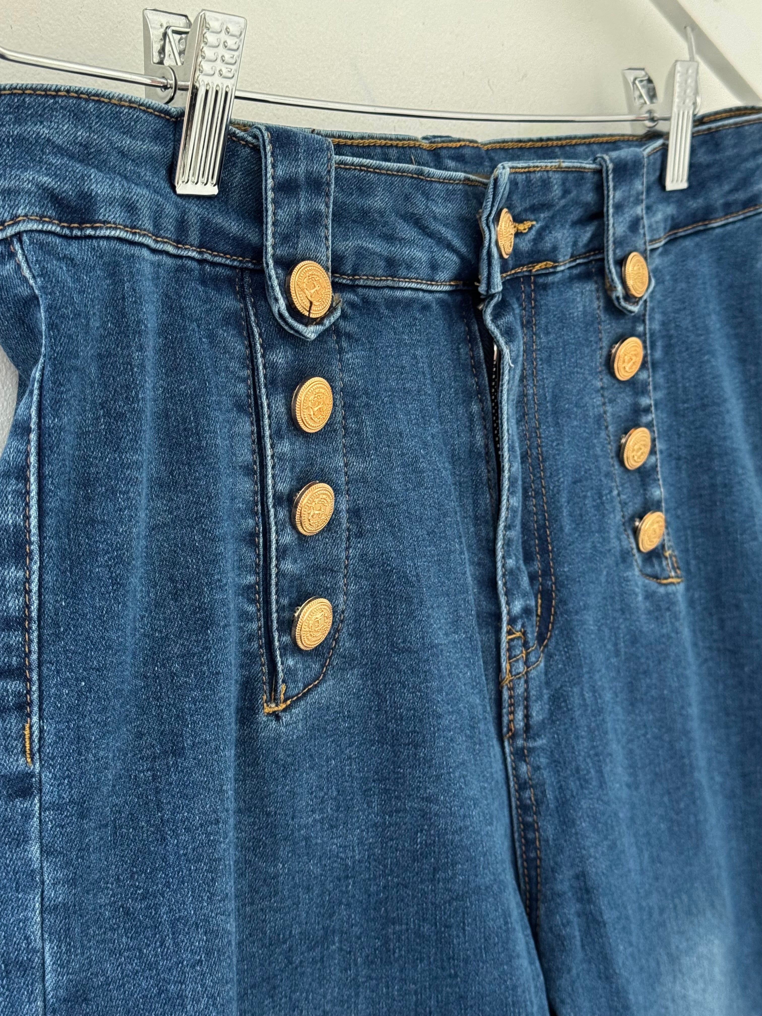Slim Boyfriend Jeans with Gold Buttons