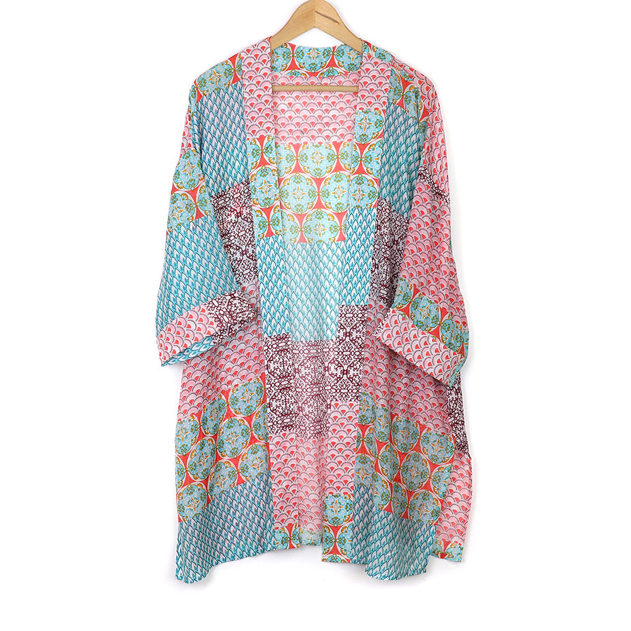 Multi Print Kimono in Pink & Blue