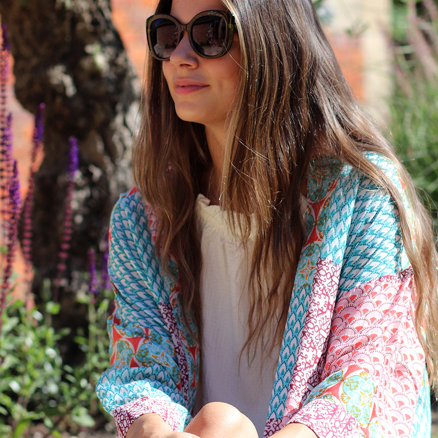 Multi Print Kimono in Pink & Blue