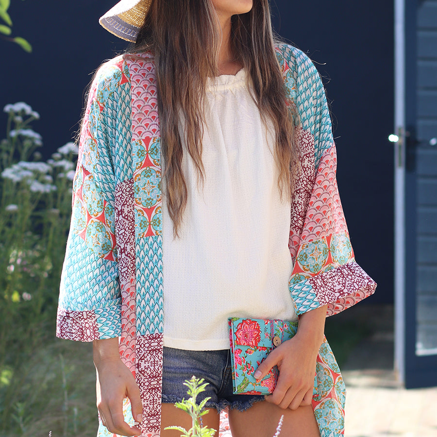 Multi Print Kimono in Pink & Blue