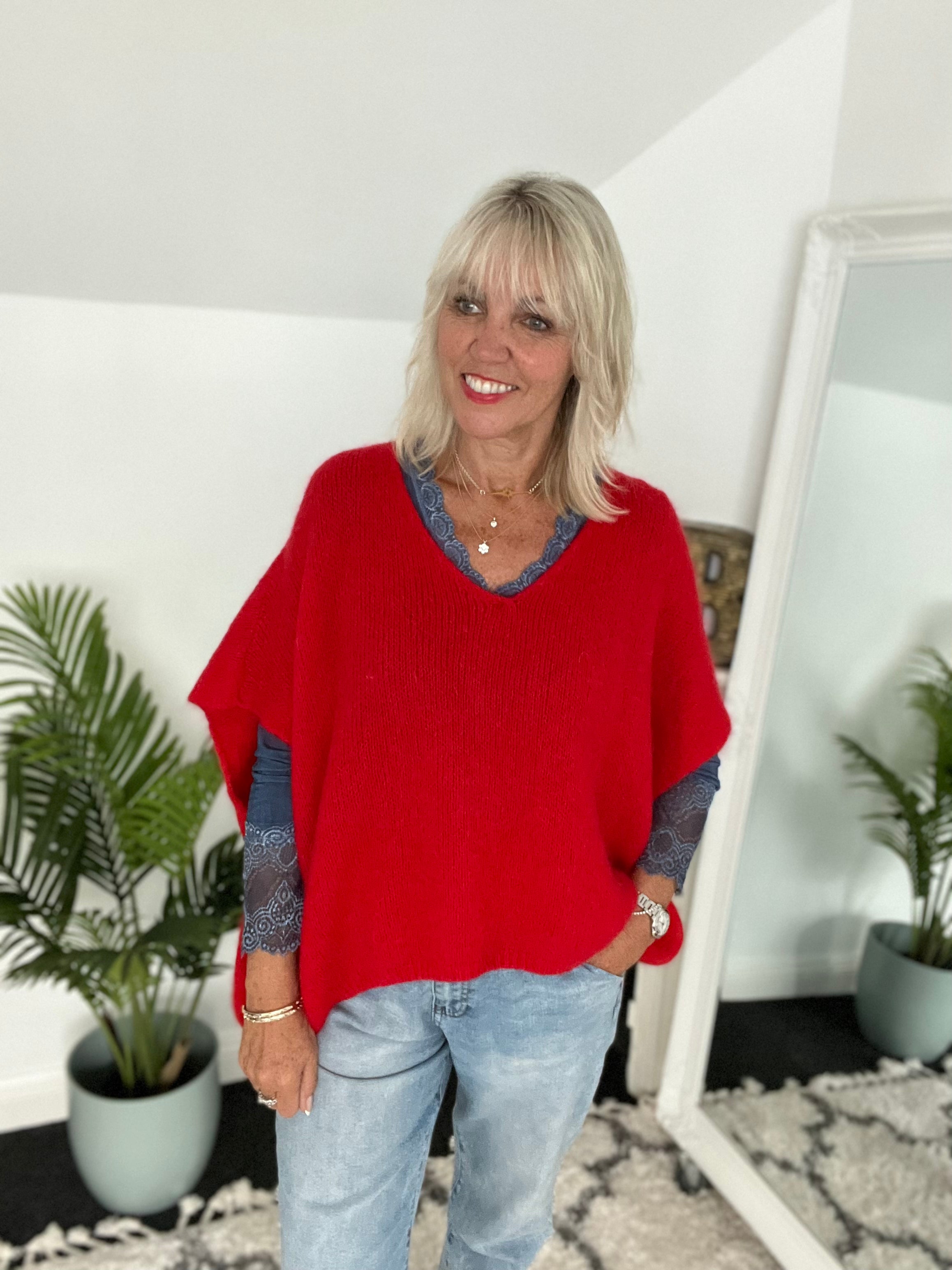 Mohair V Neck Tank in Red