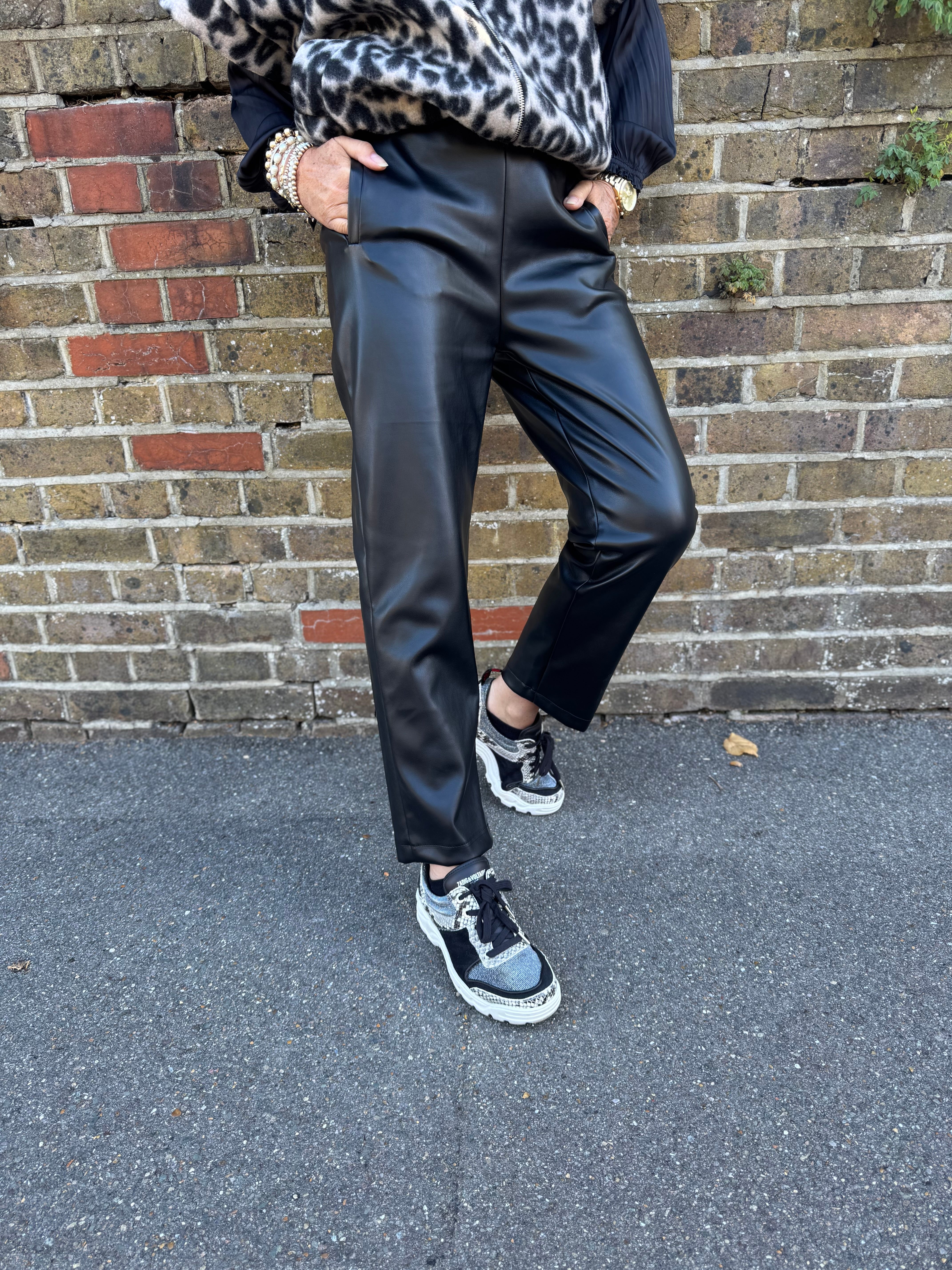 Luxe Vegan Leather Trousers in Black