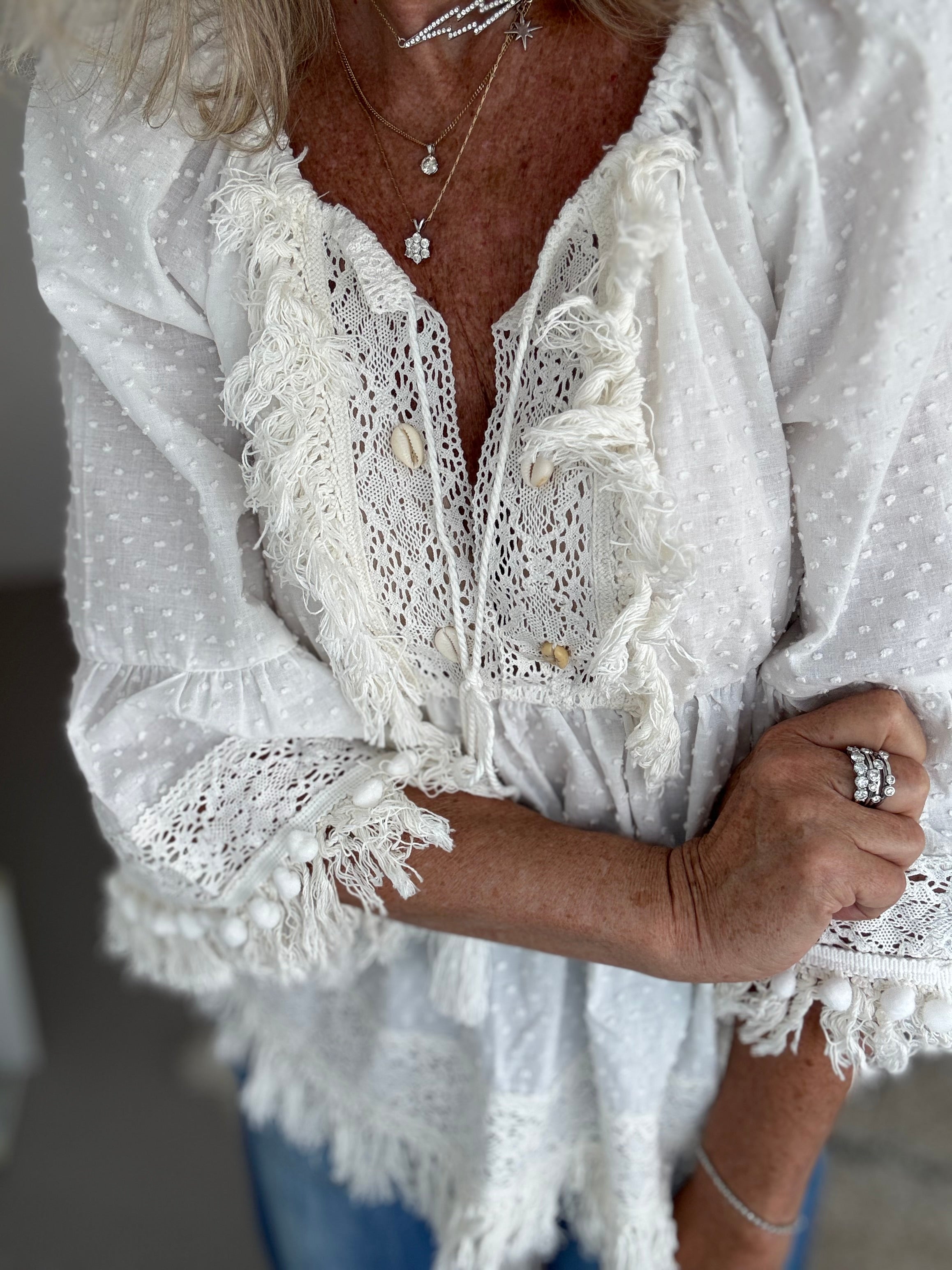 Cotton Boho Blouse in Ivory