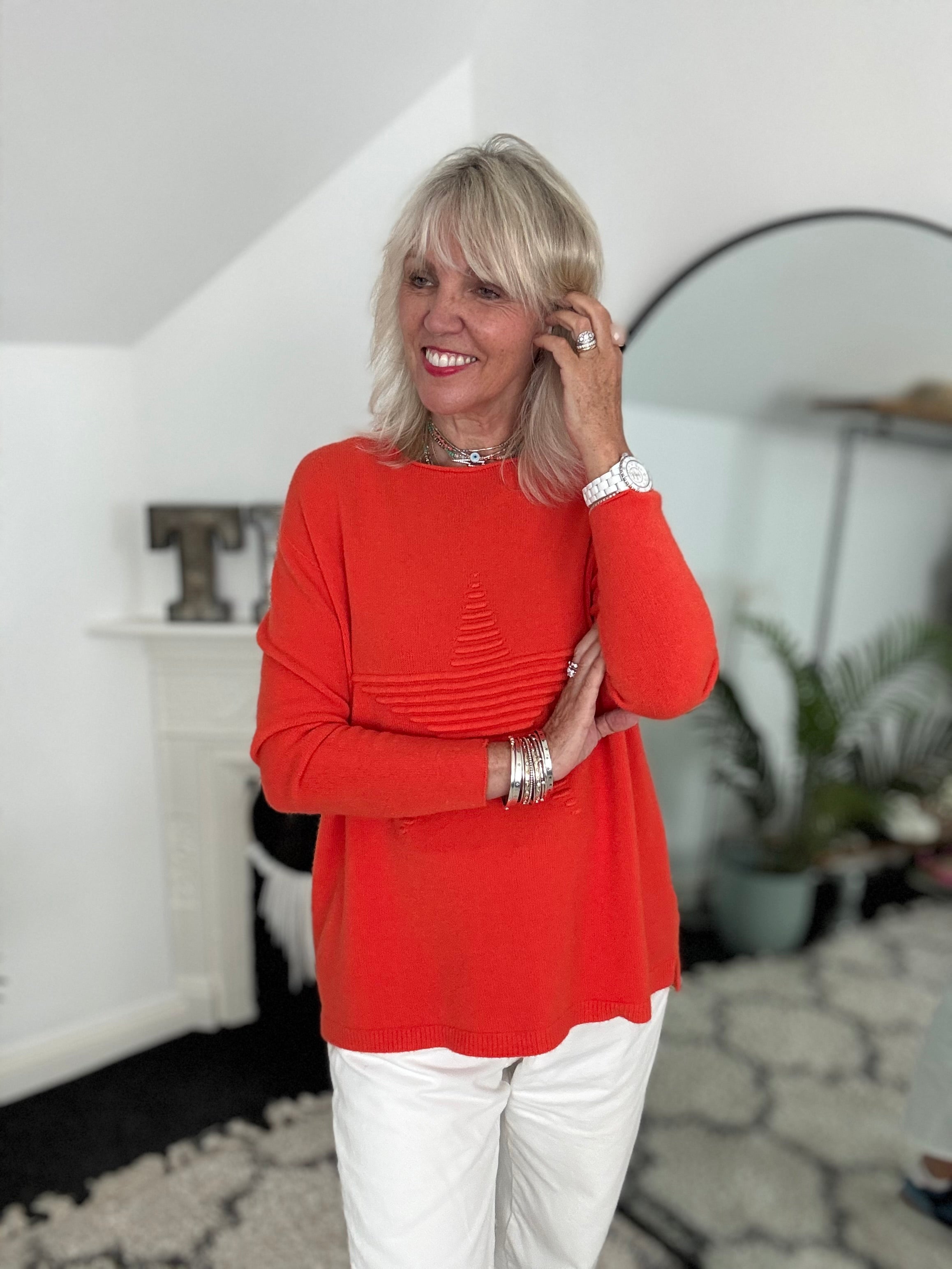 Ribbed Star Jumper in Orange/Red