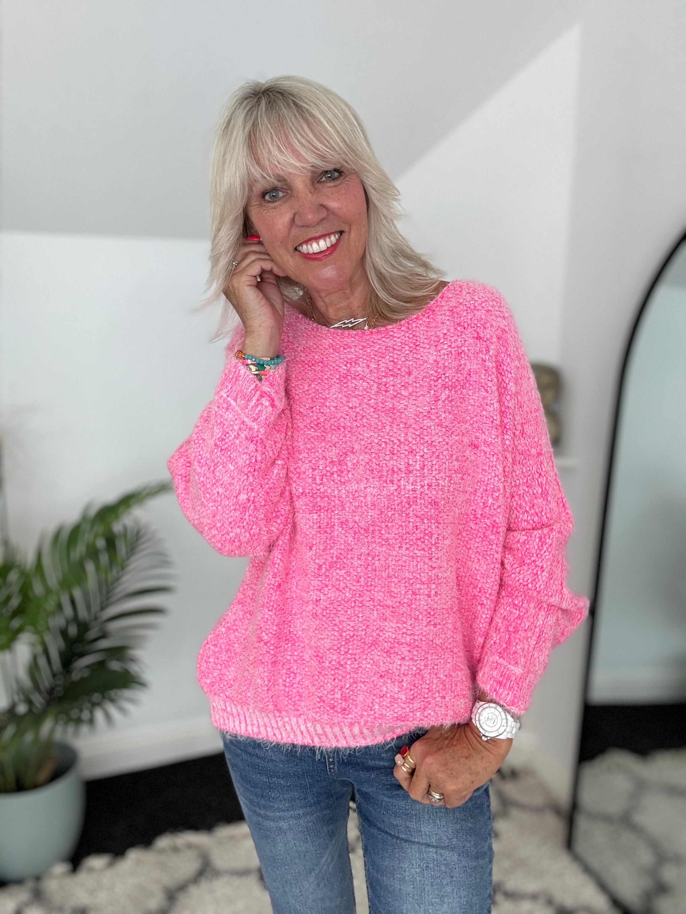 Luxe Fluffy Jumper in Hot Pink