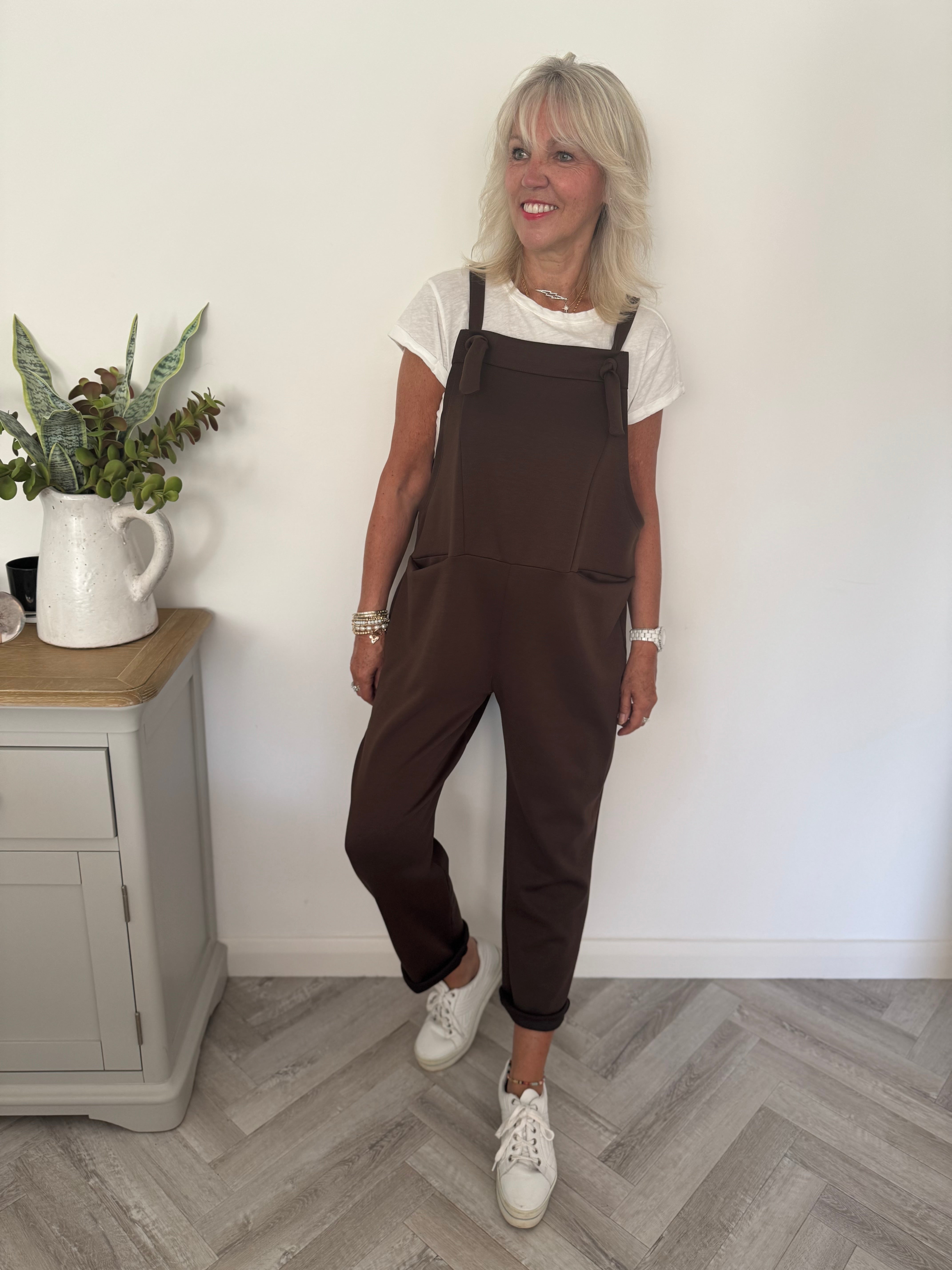 Stretch Dungarees in Chocolate
