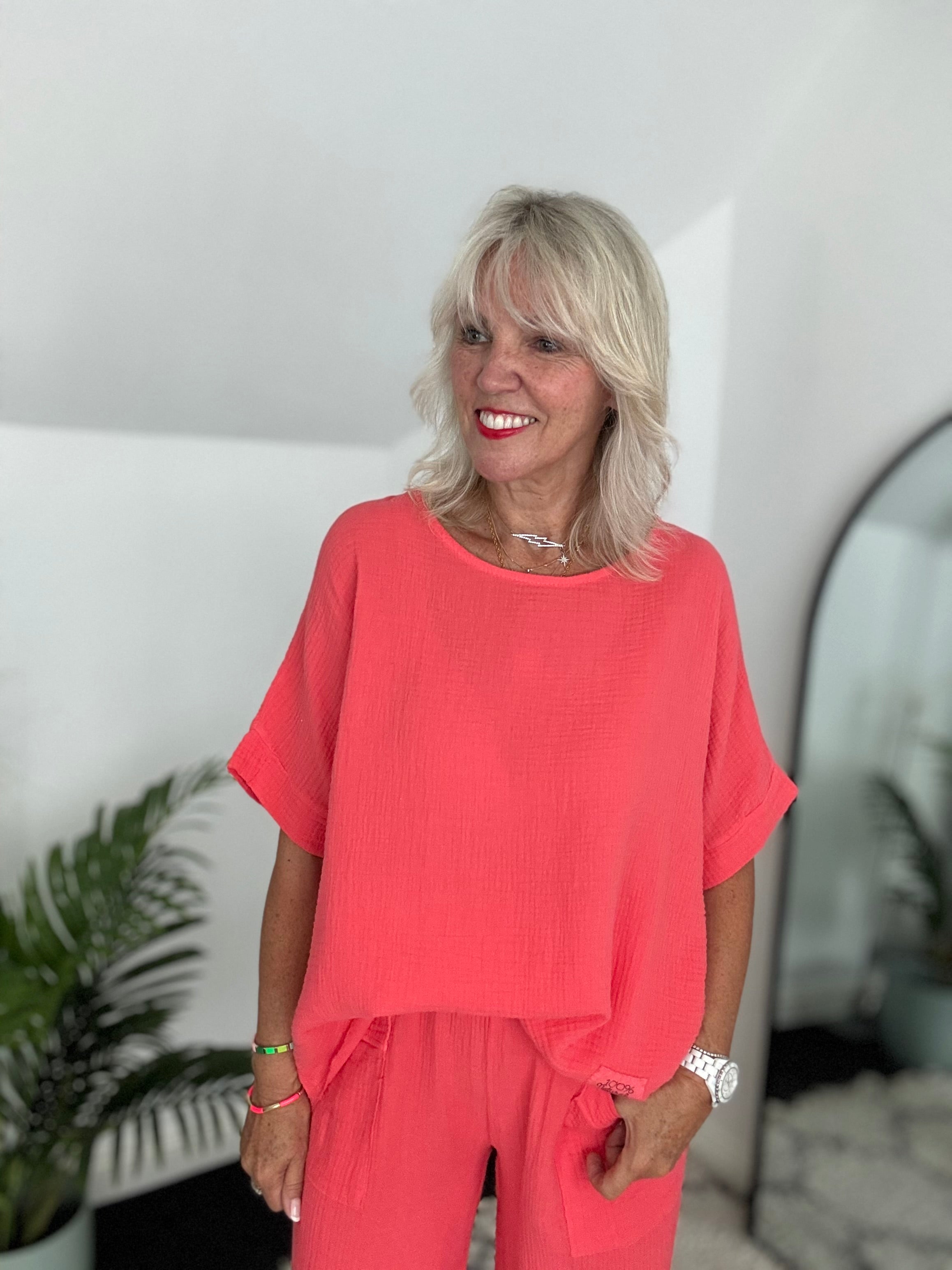 Simple Cheesecloth Top in Coral