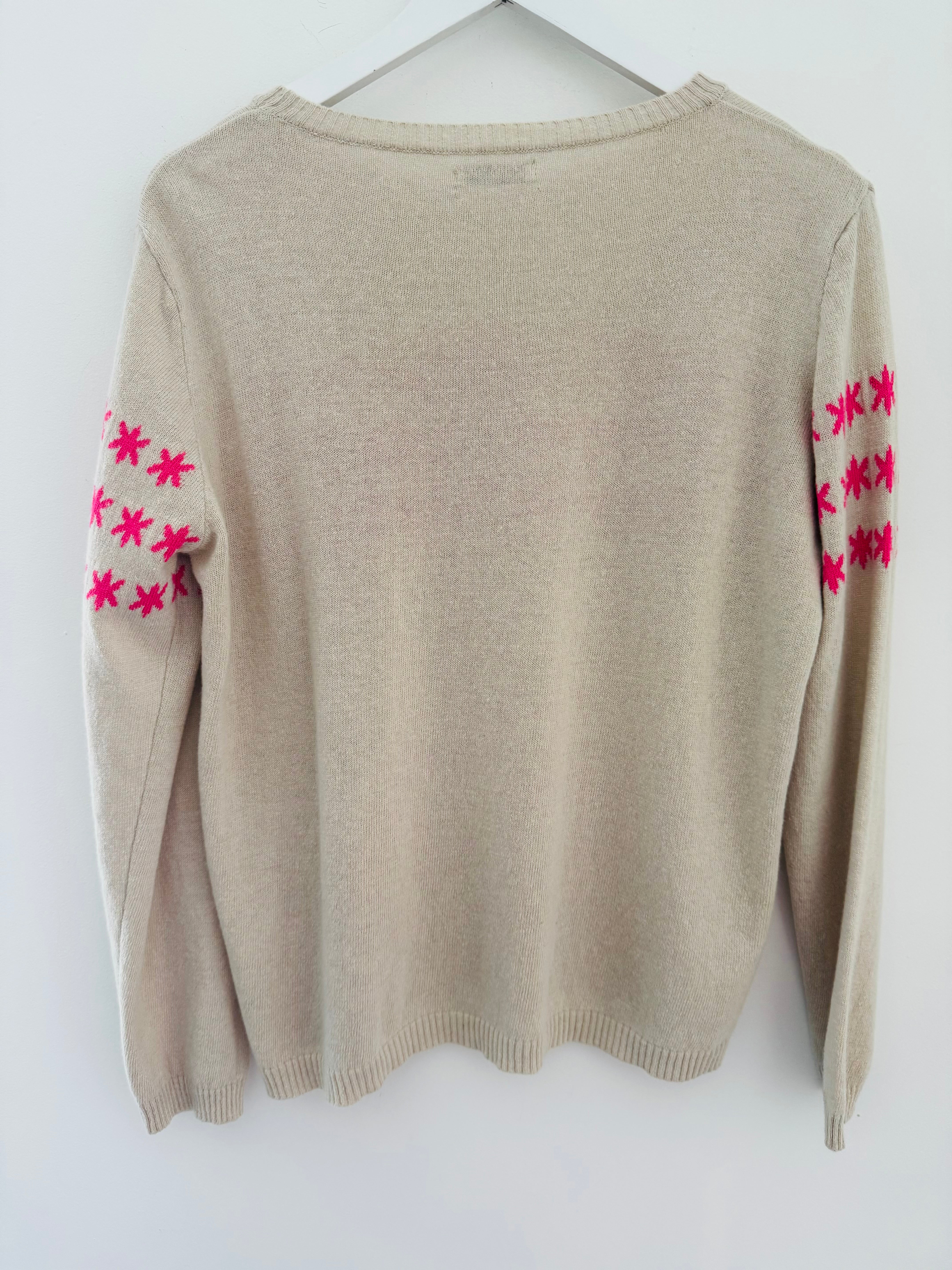 Multi Star Cashmere Jumper in Ecru & Pink