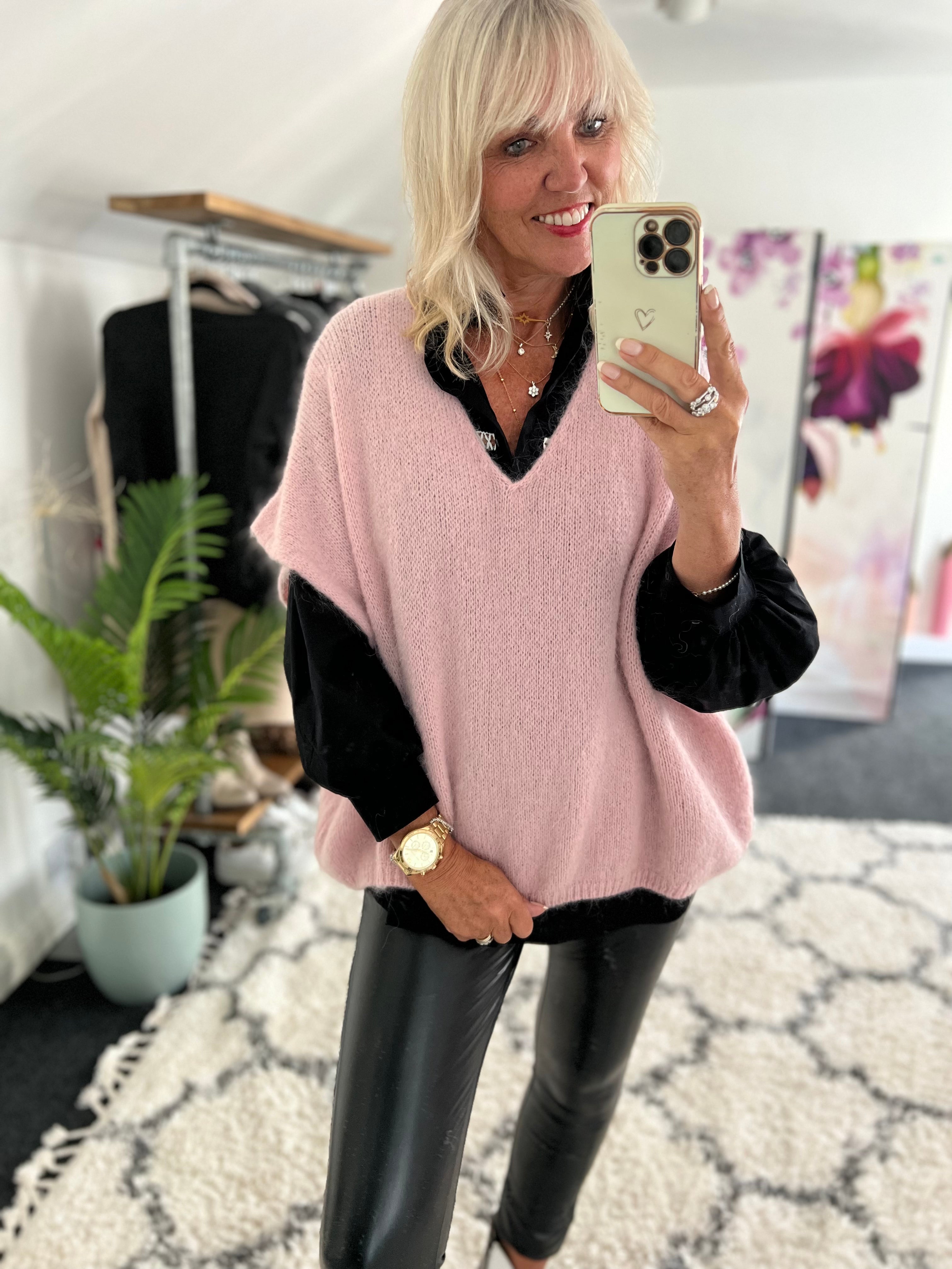 Mohair V Neck Tank in Soft Pink