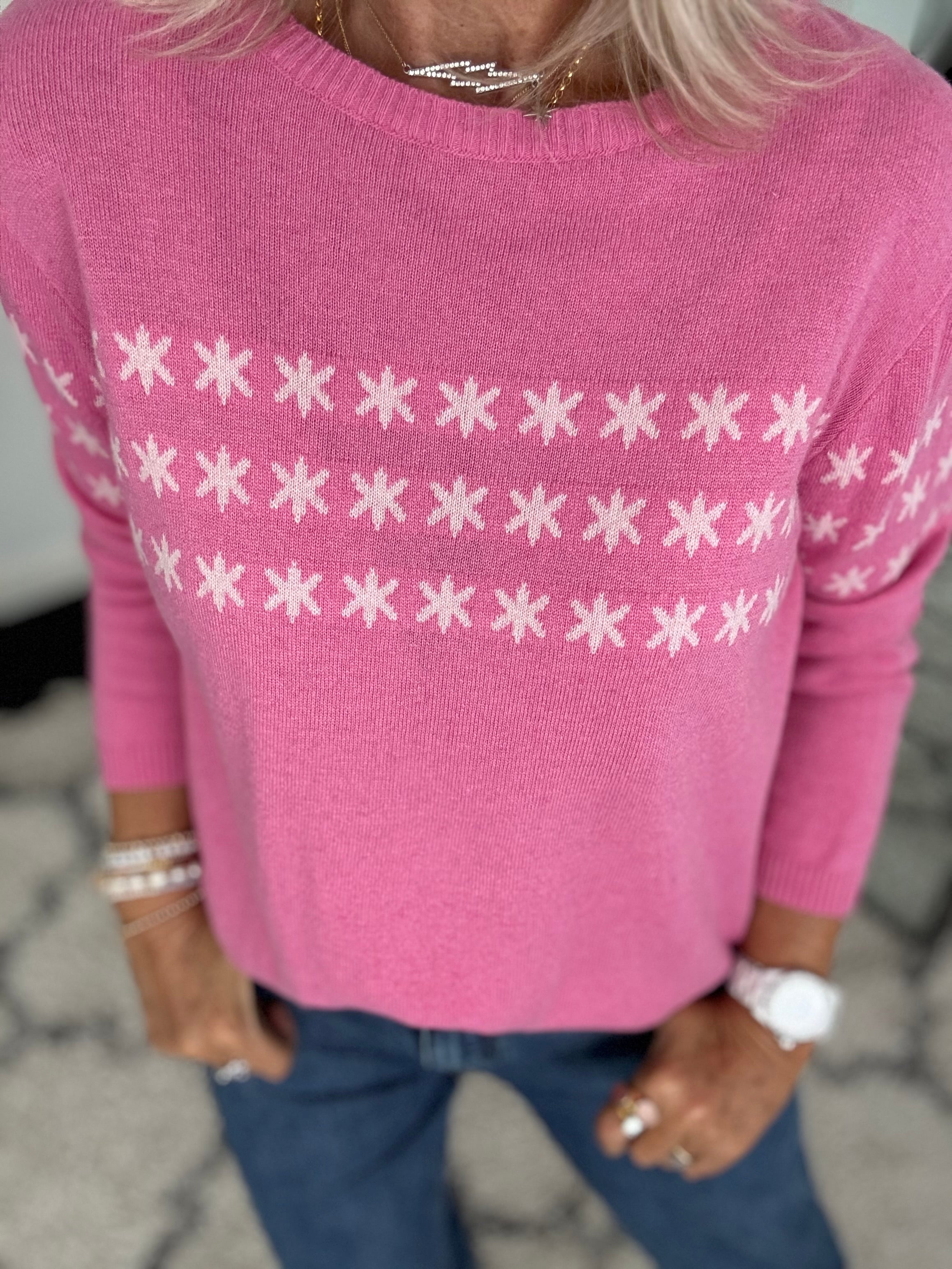 Multi Star Cashmere Jumper in Pink & Ivory
