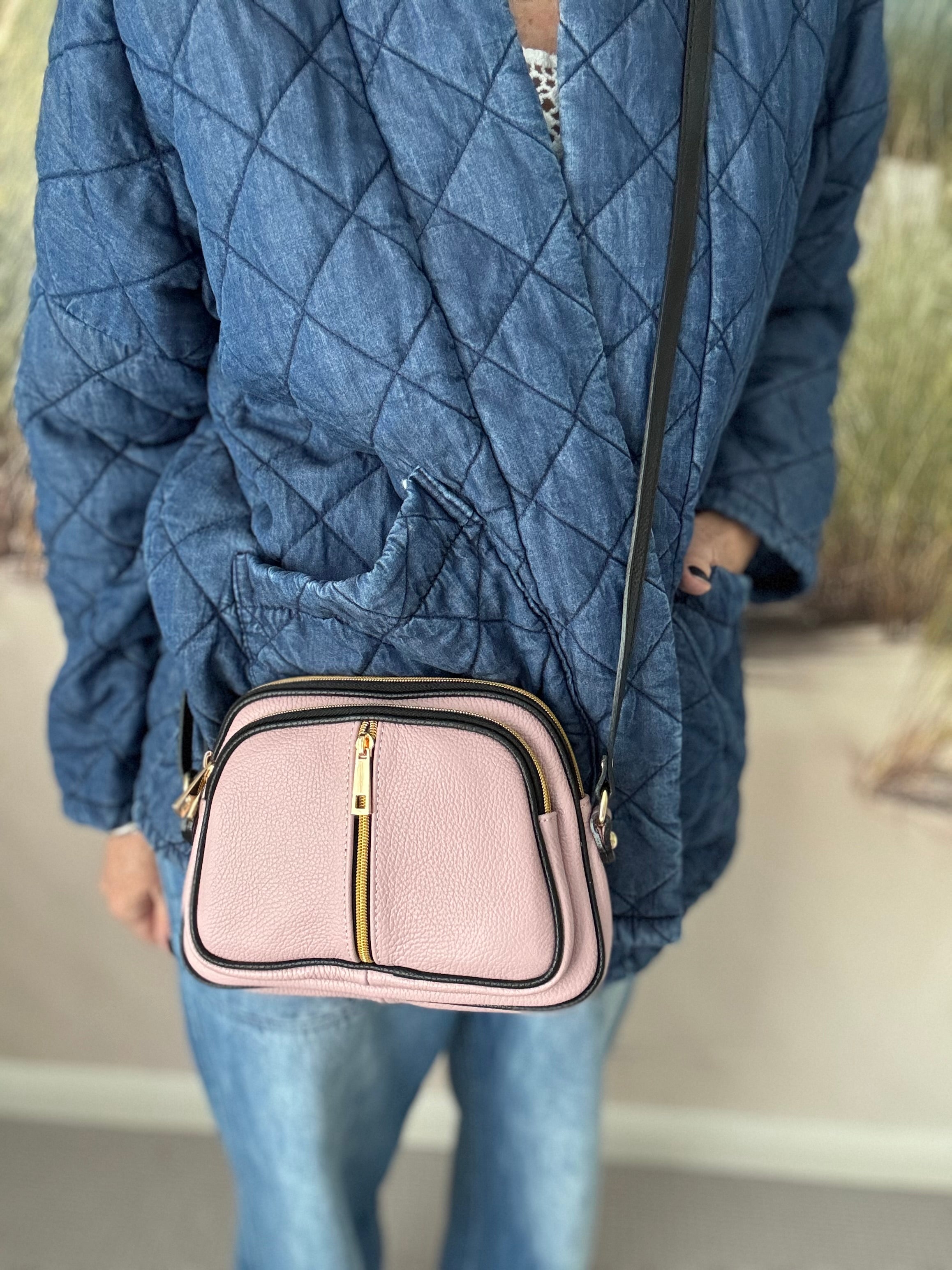Leather Crossbody Bag in Soft Pink