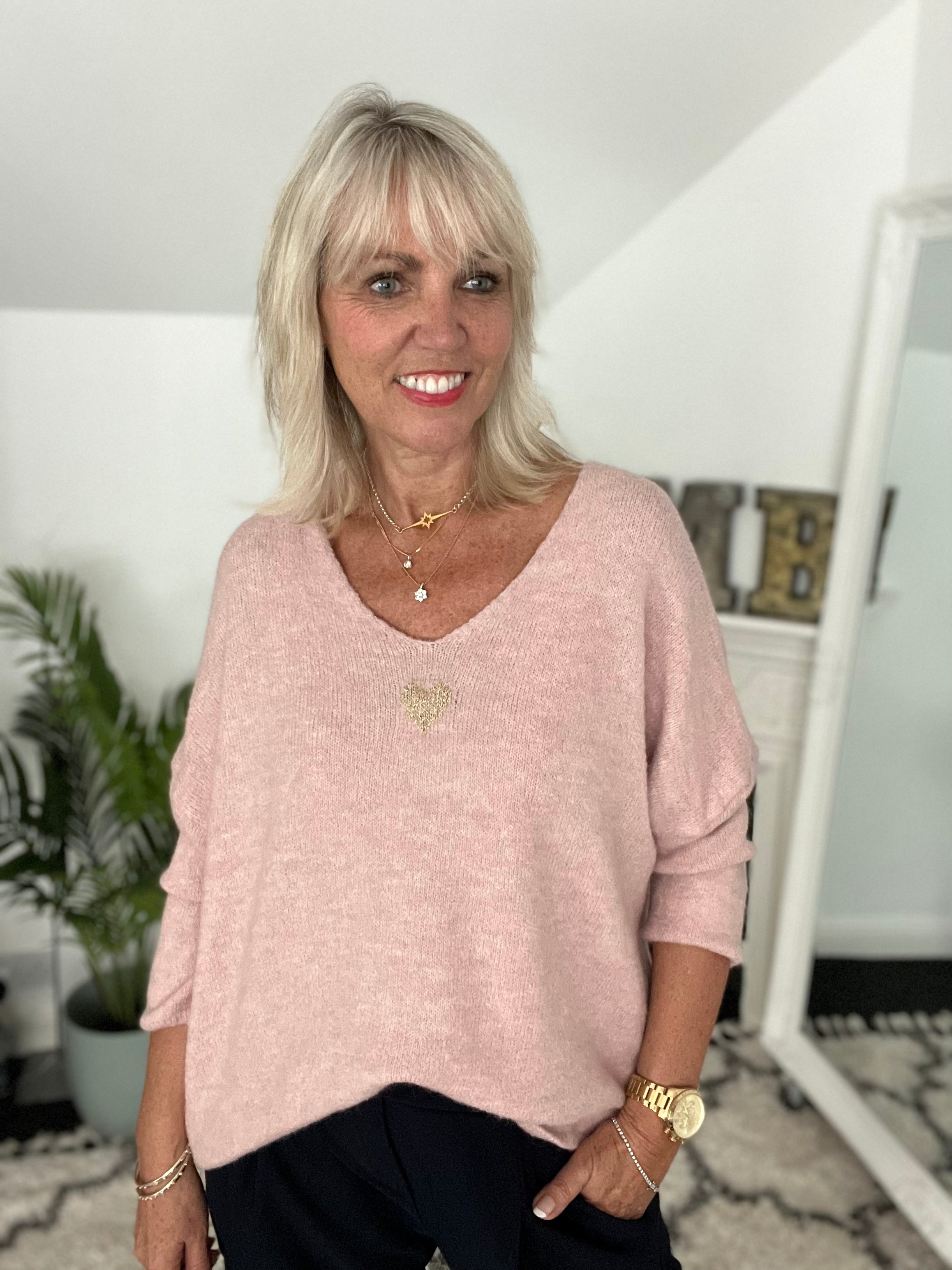 Cosy Heart Jumper in Soft Pink