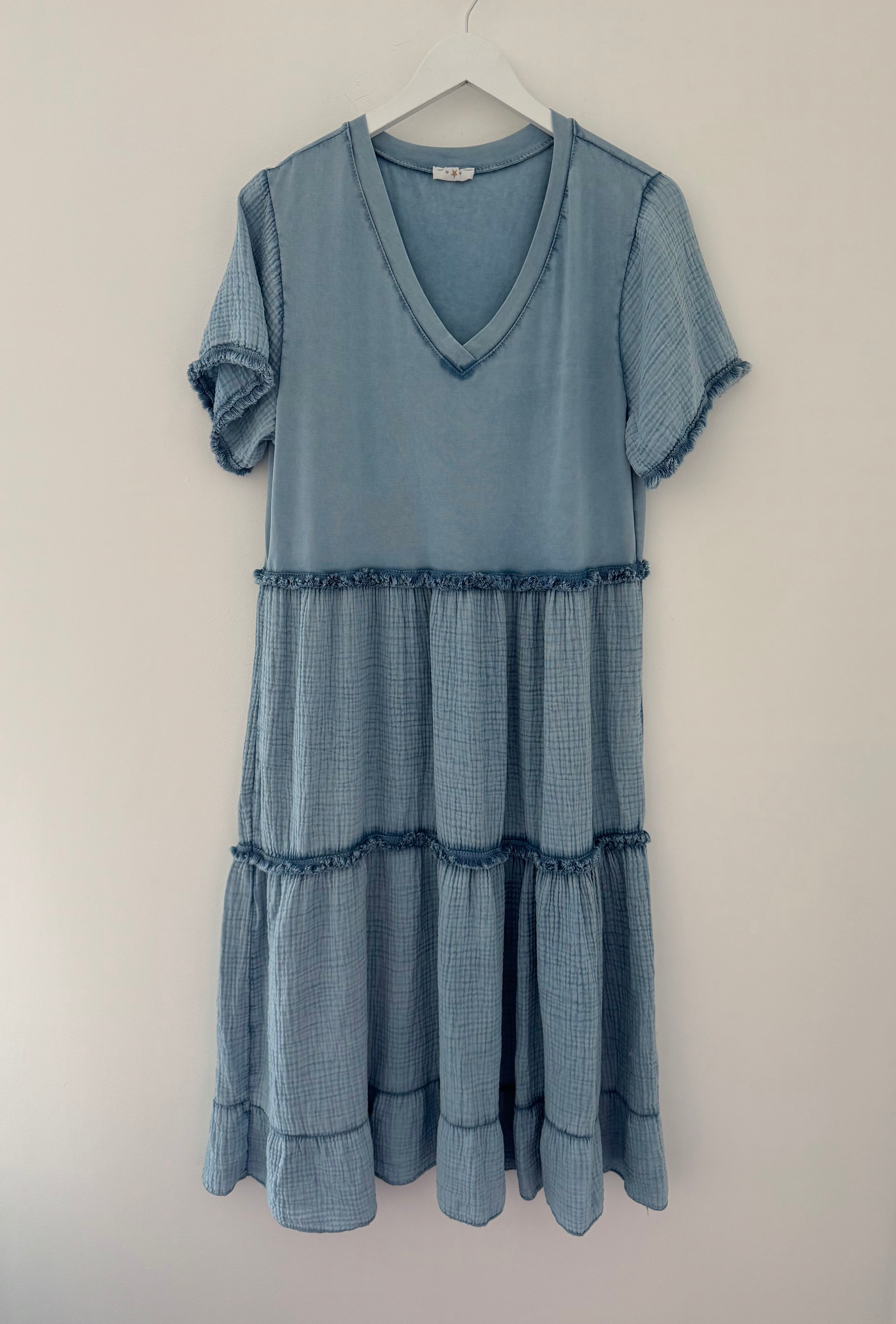 Tiered Cheesecloth Dress in Blue