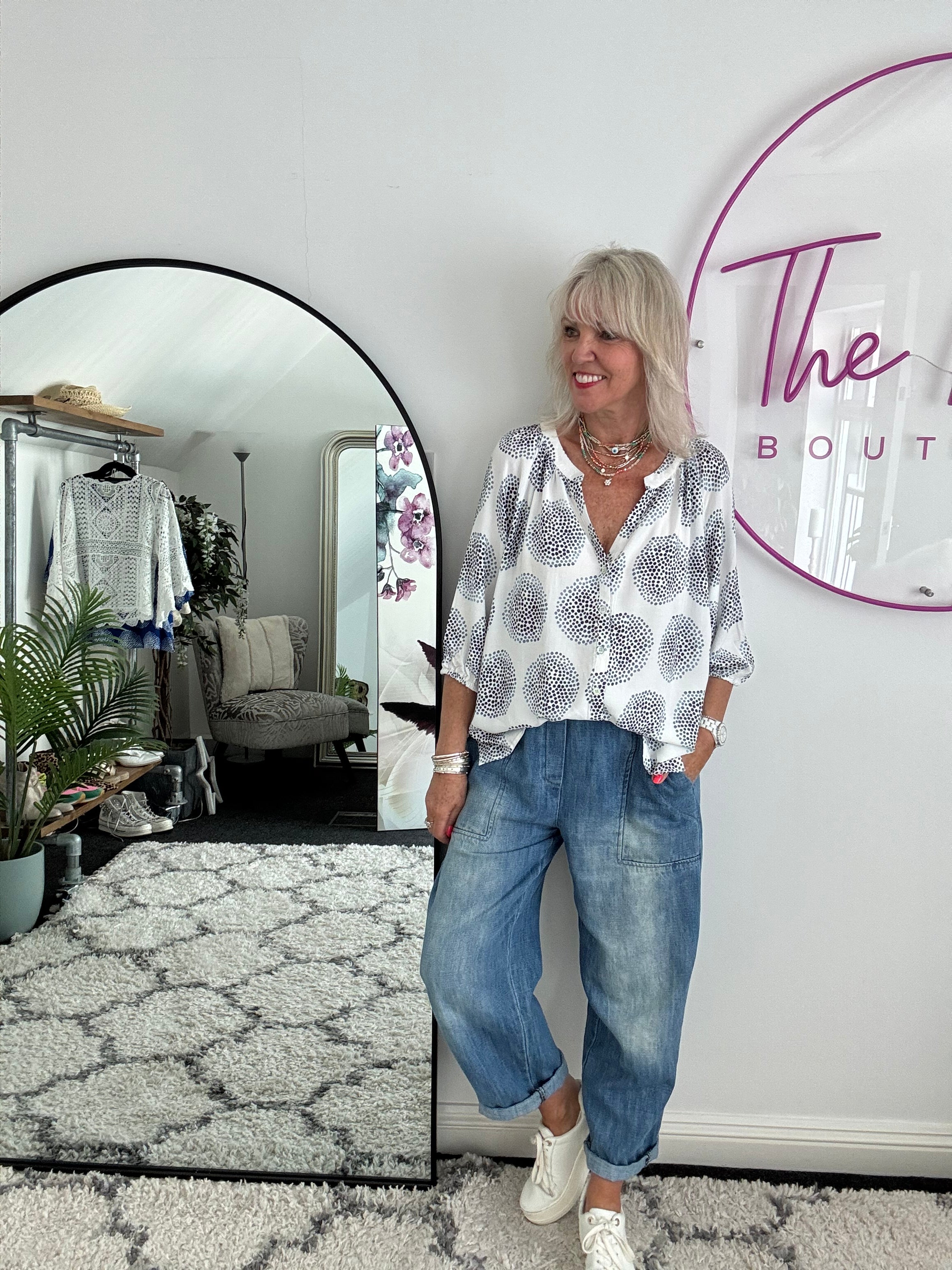Circle Dots Blouse in White