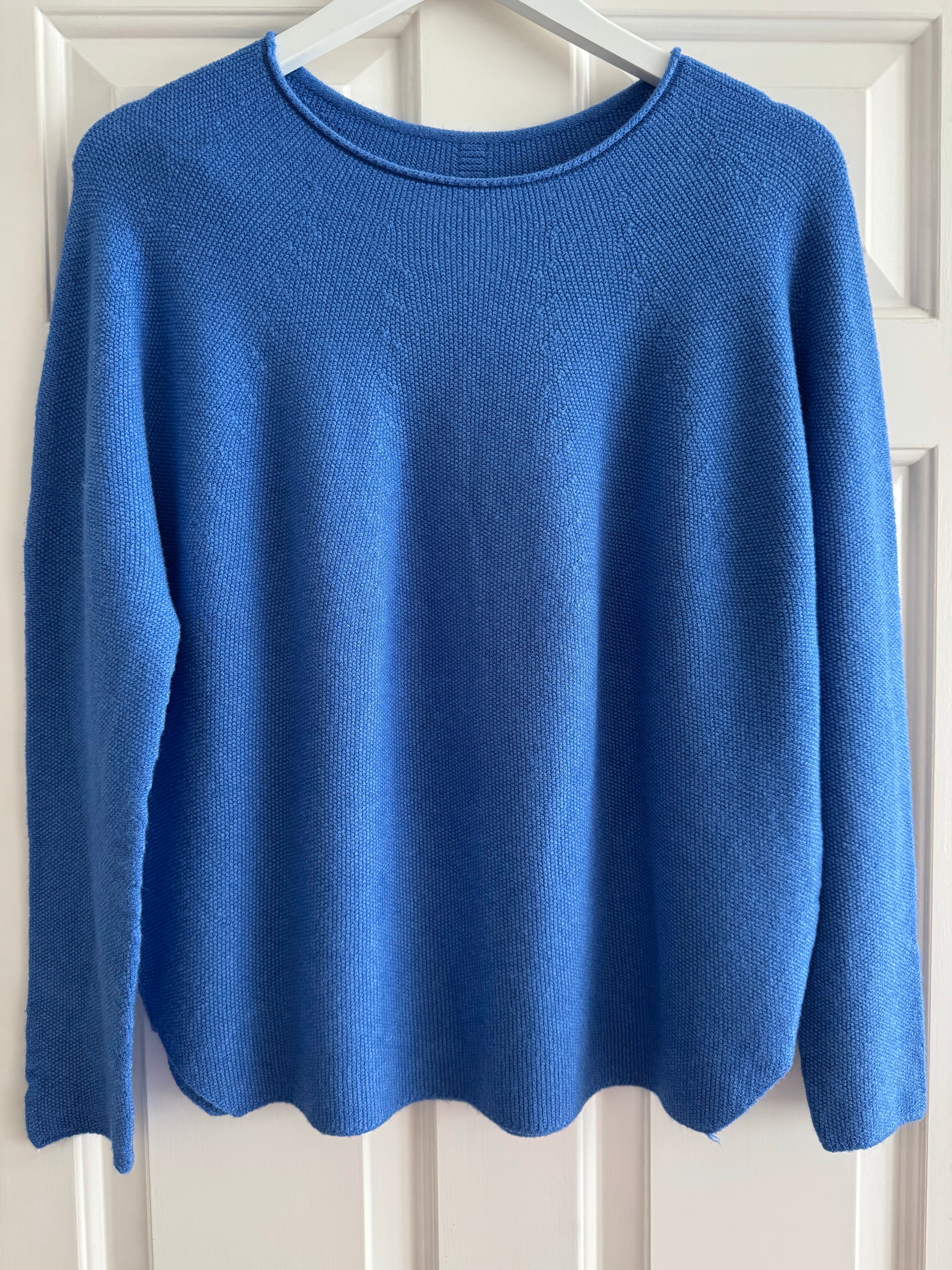 Moss Stitch Jumper with Ladder Back in Sky Blue