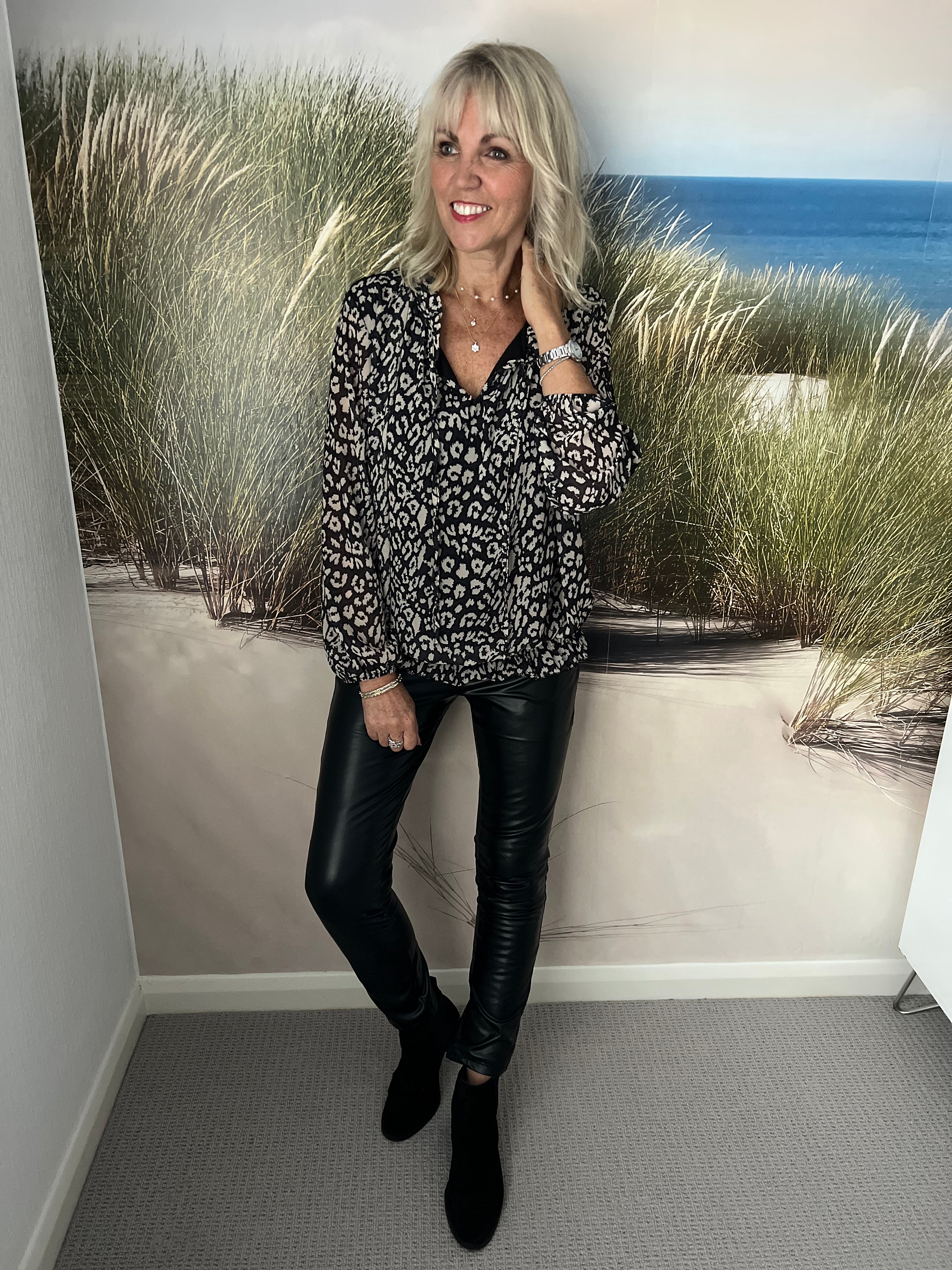 Leopard Print Blouse in Black & Stone