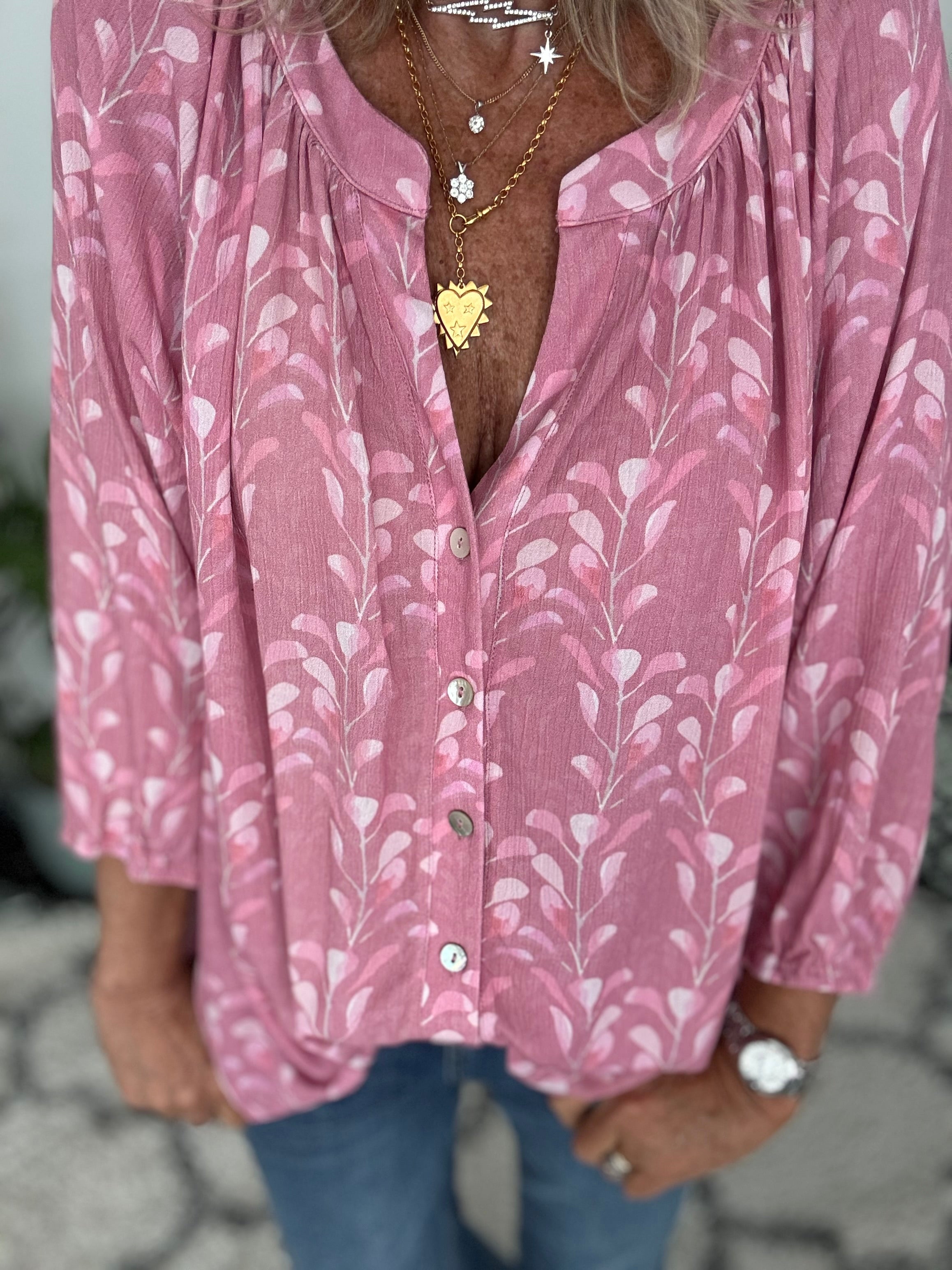 Leaf Print Blouse in Pink