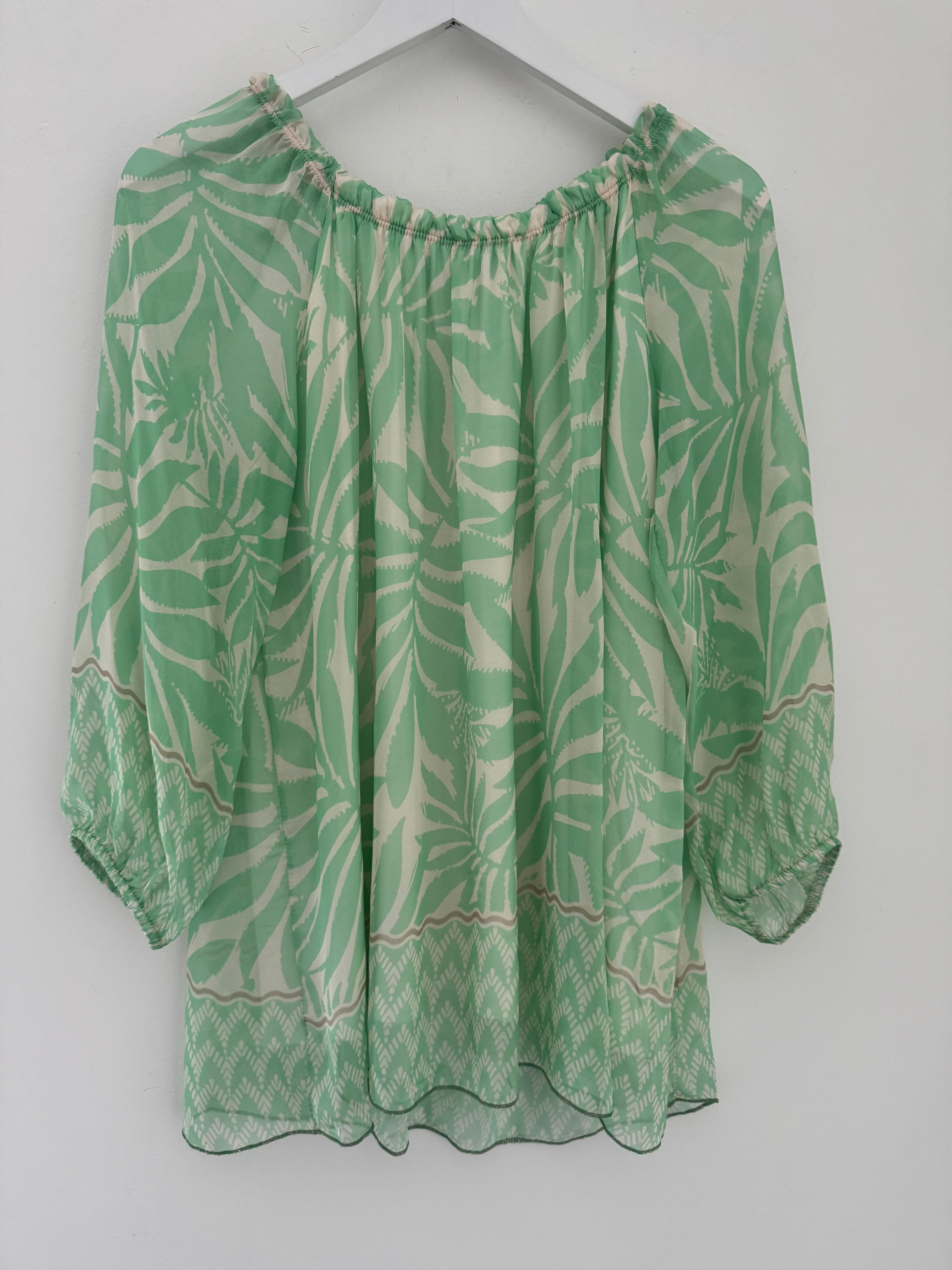Silk Top in Mint & Ivory