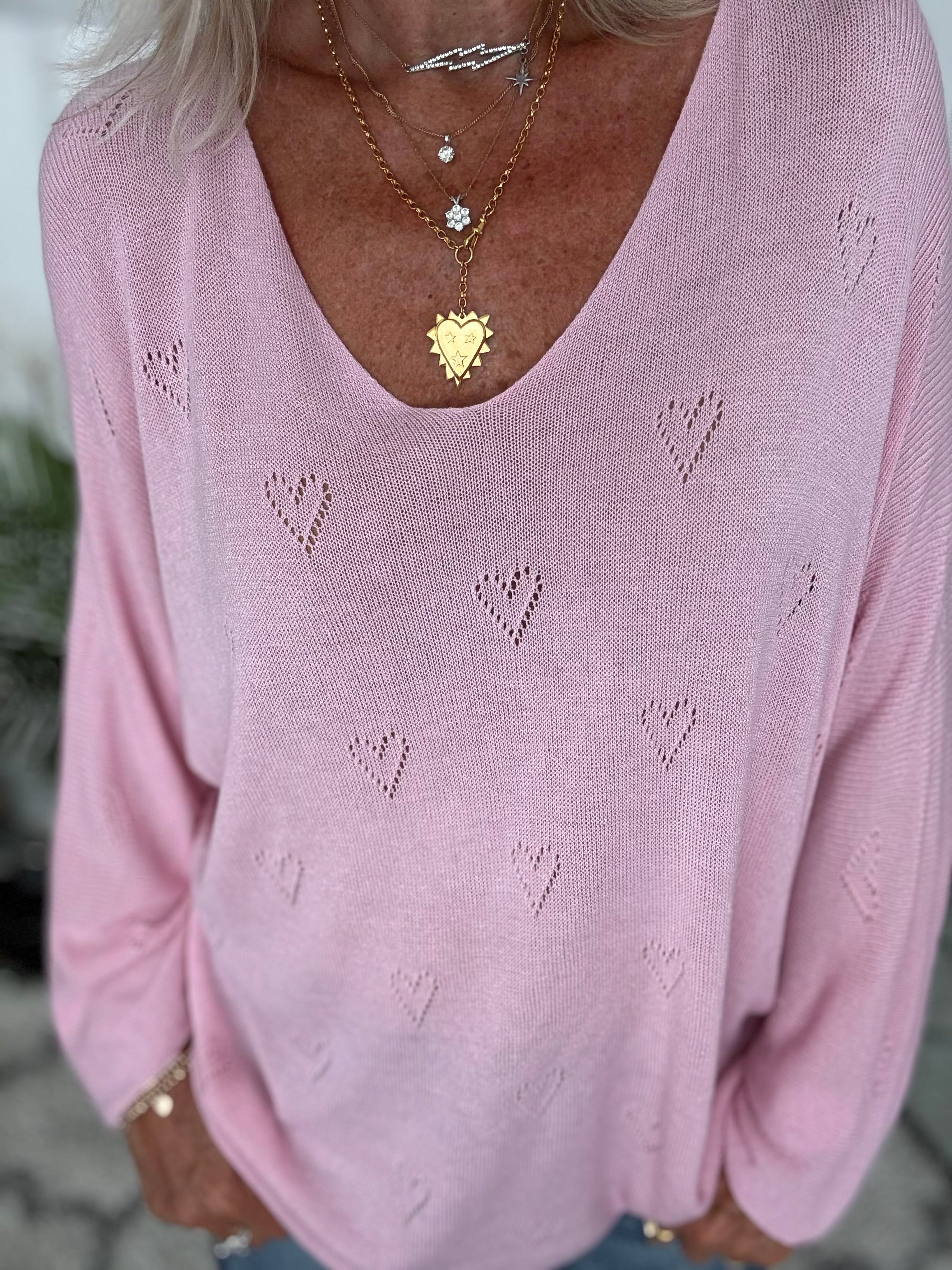 Lightweight Heart Jumper in Pink