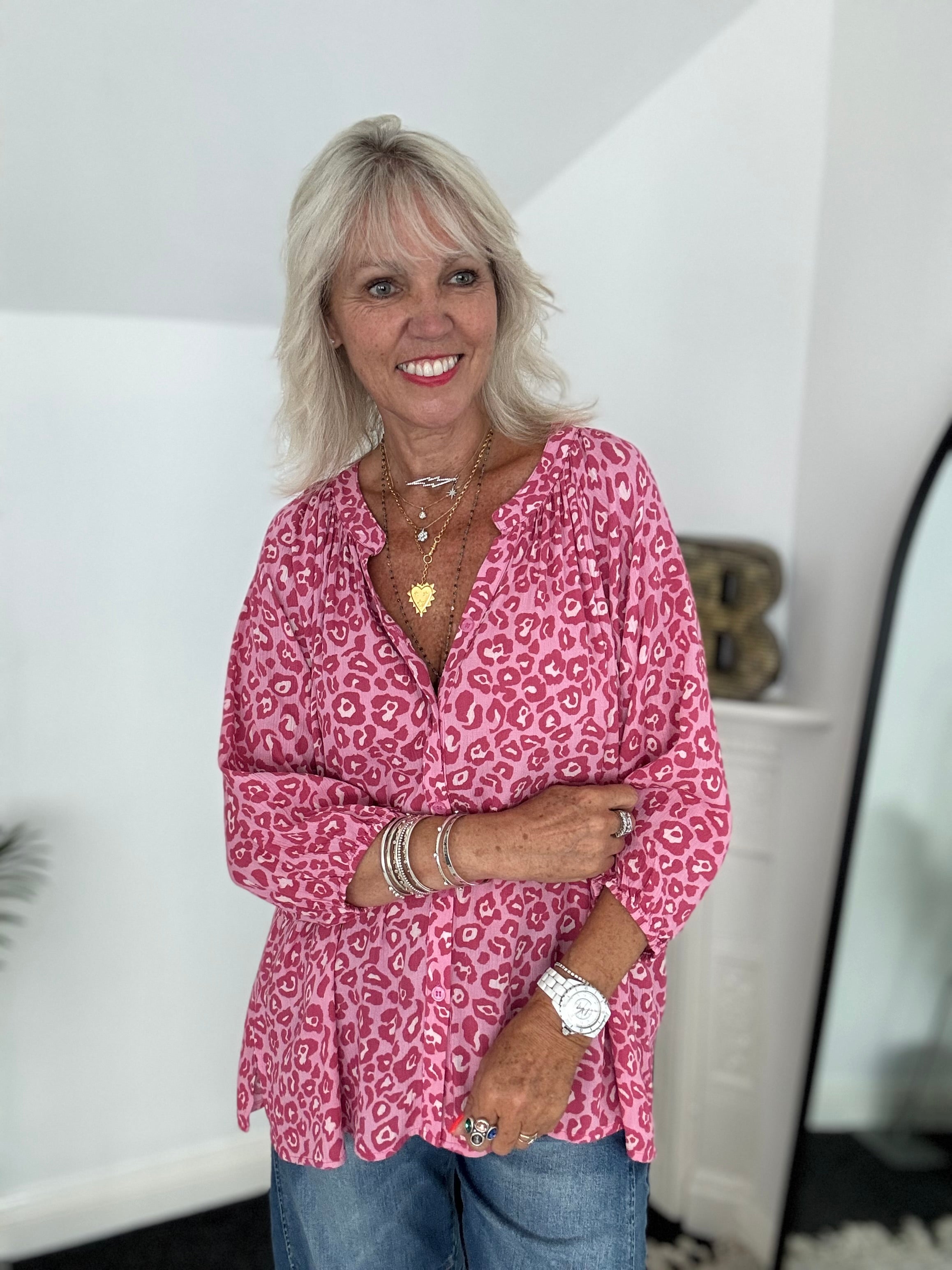 Leopard Print Blouse in Pink
