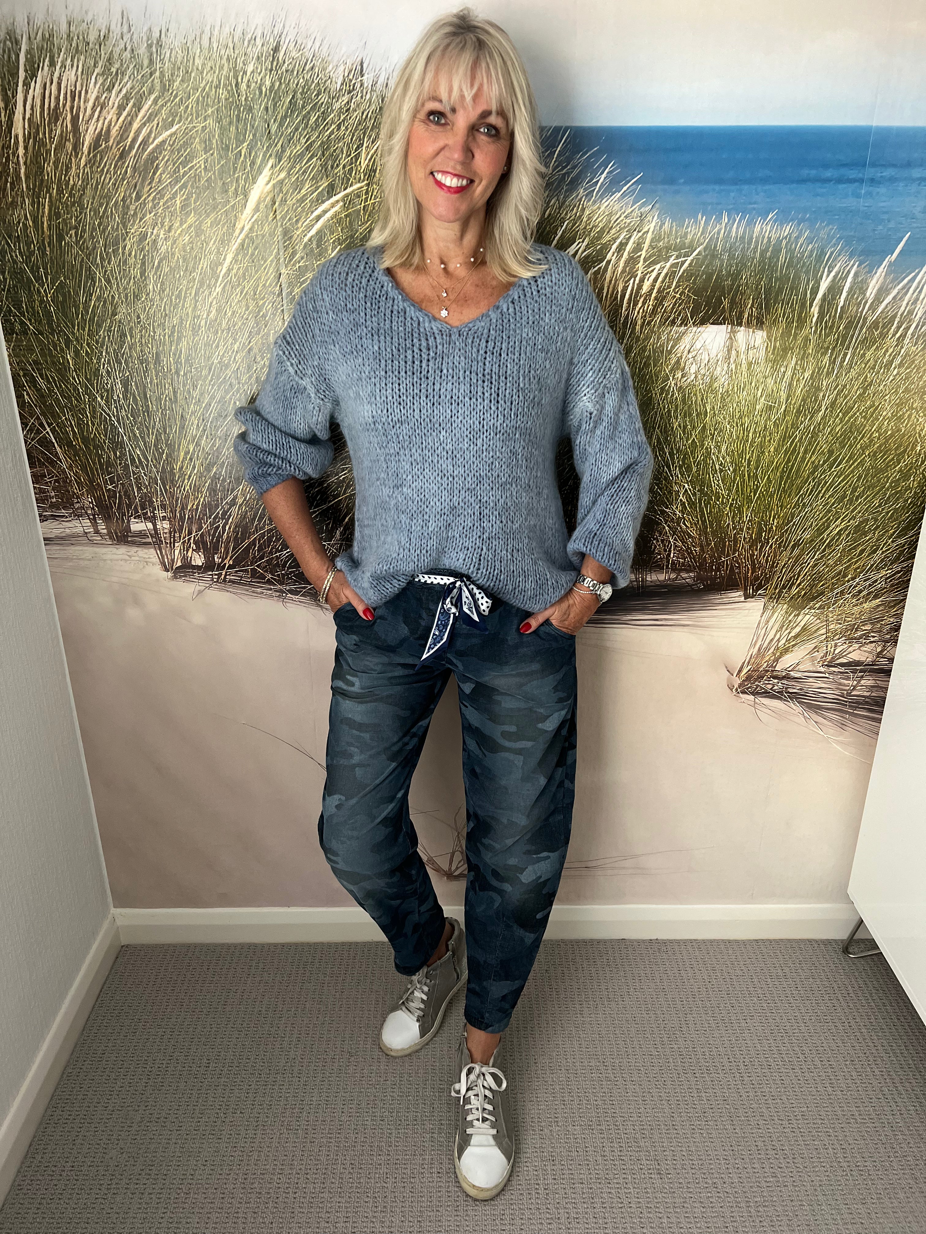 Cosy Vintage Wash Jumper in Light Blue
