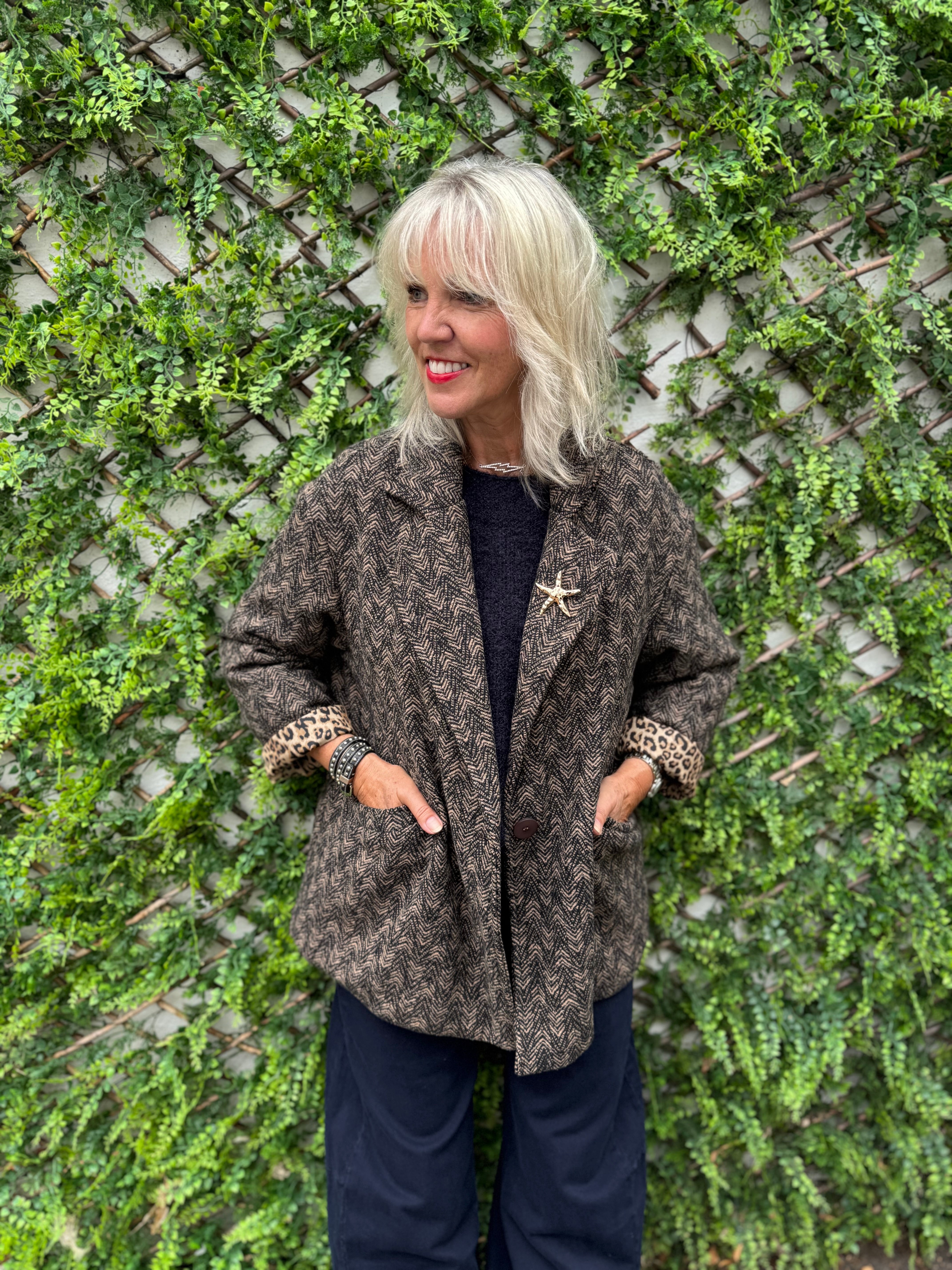 Tweed Boyfriend Jacket with Leopard Lining