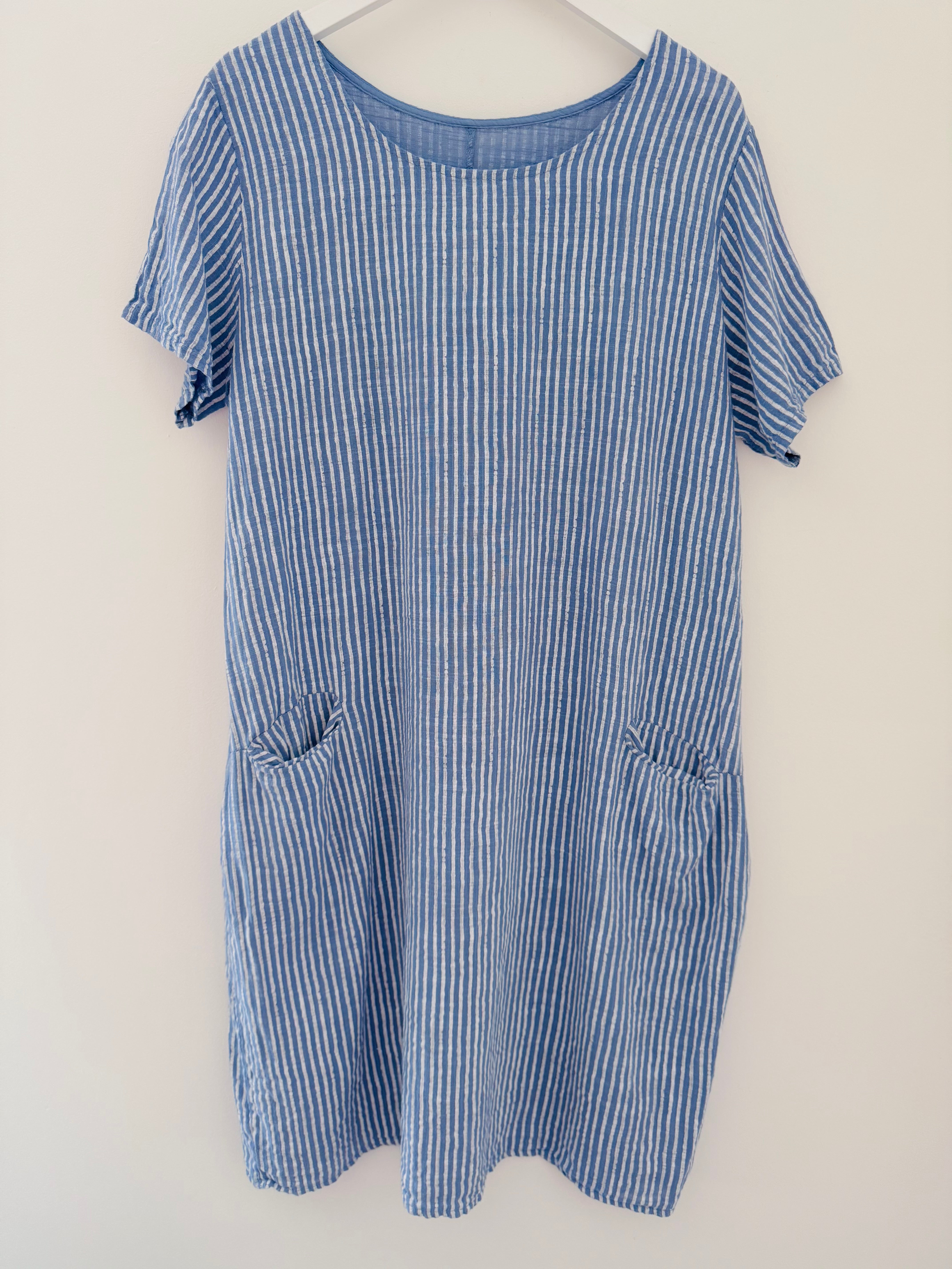 Cotton Stripe Pocket Dress in Blue