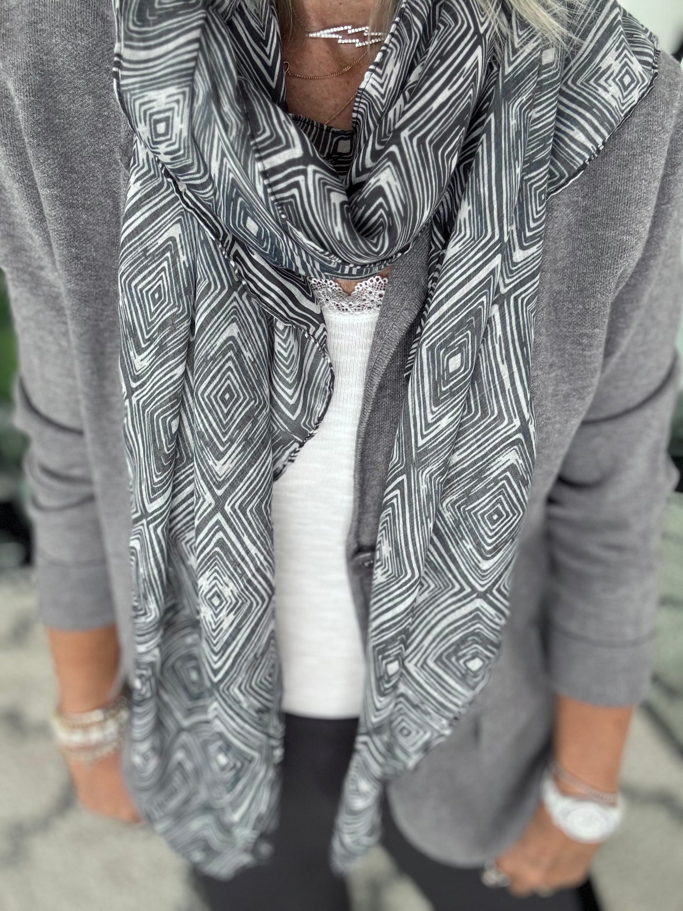 Soft Multi Square Scarf in Shades of Grey