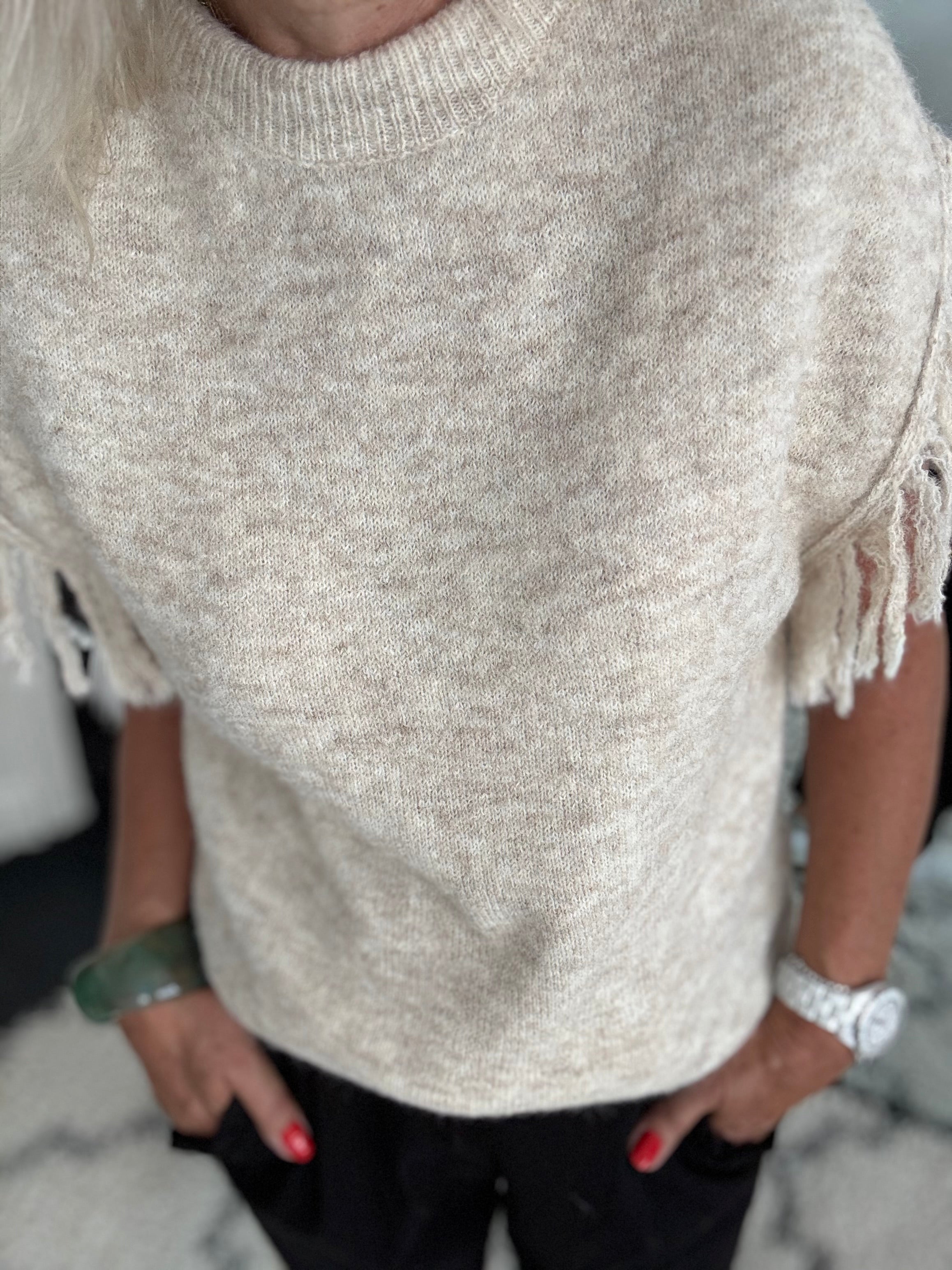 Stone Marl Knit with Fringe Detailing
