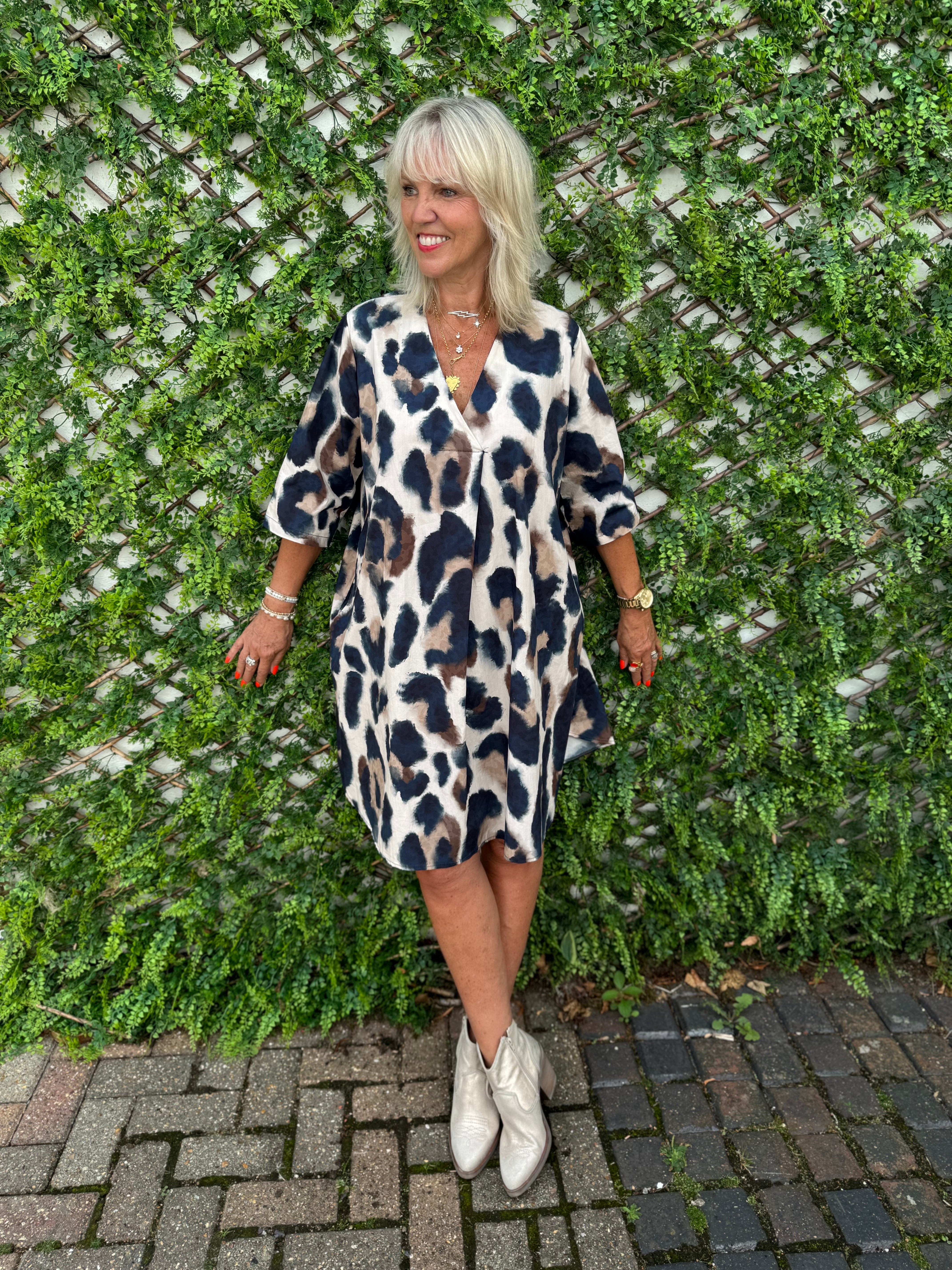 Cotton Dress in Mocha & Navy Leopard