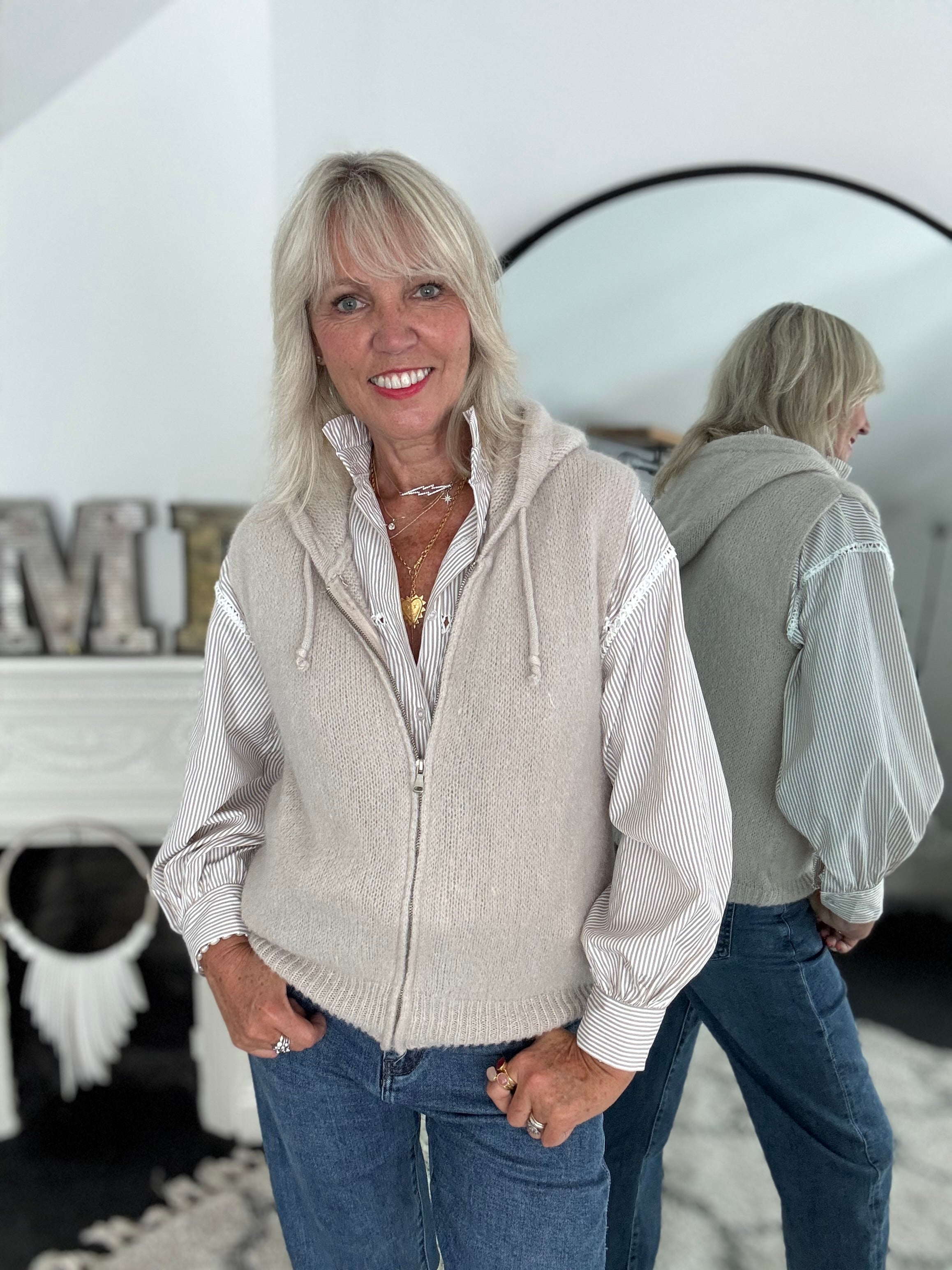 Crisp Stone & White Stripe Shirt