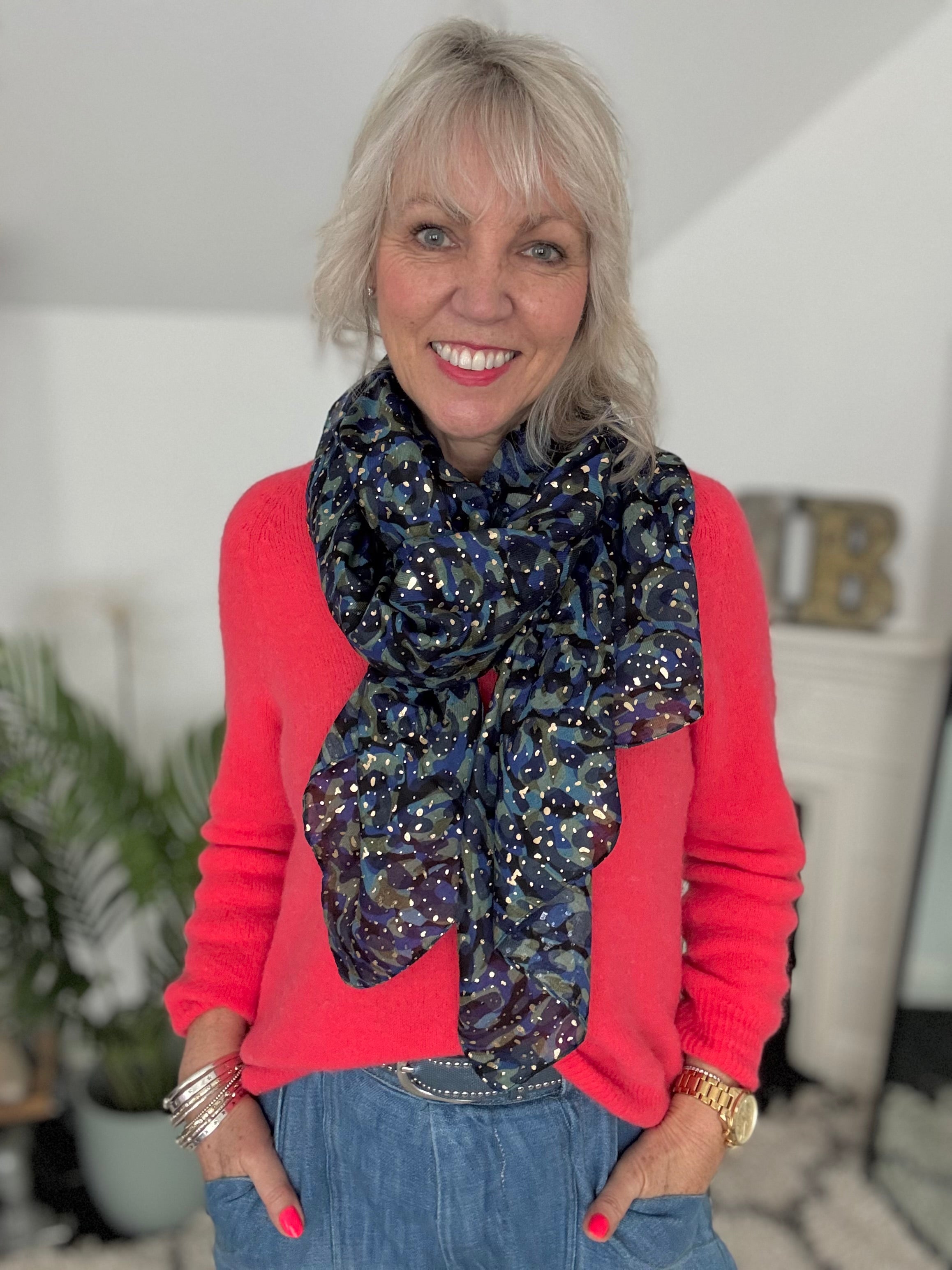 Camo Scarf in Blue, Green & Metallic