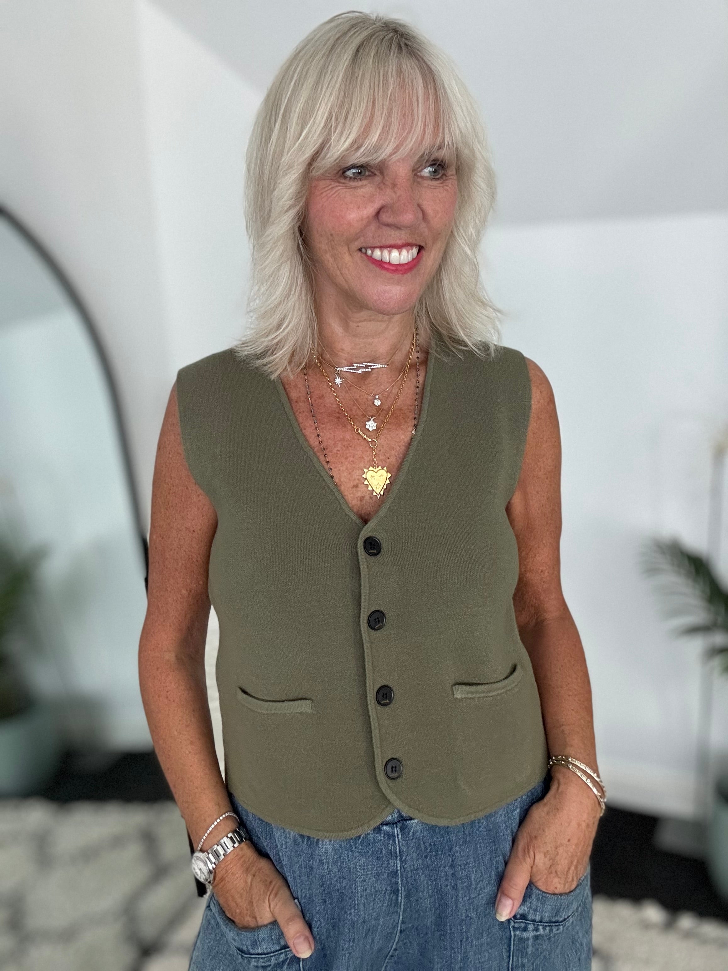 Knitted Waistcoat in Khaki