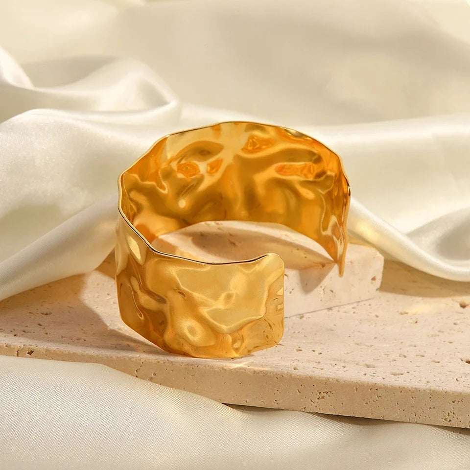 Hammered Cuff Bracelet in Gold