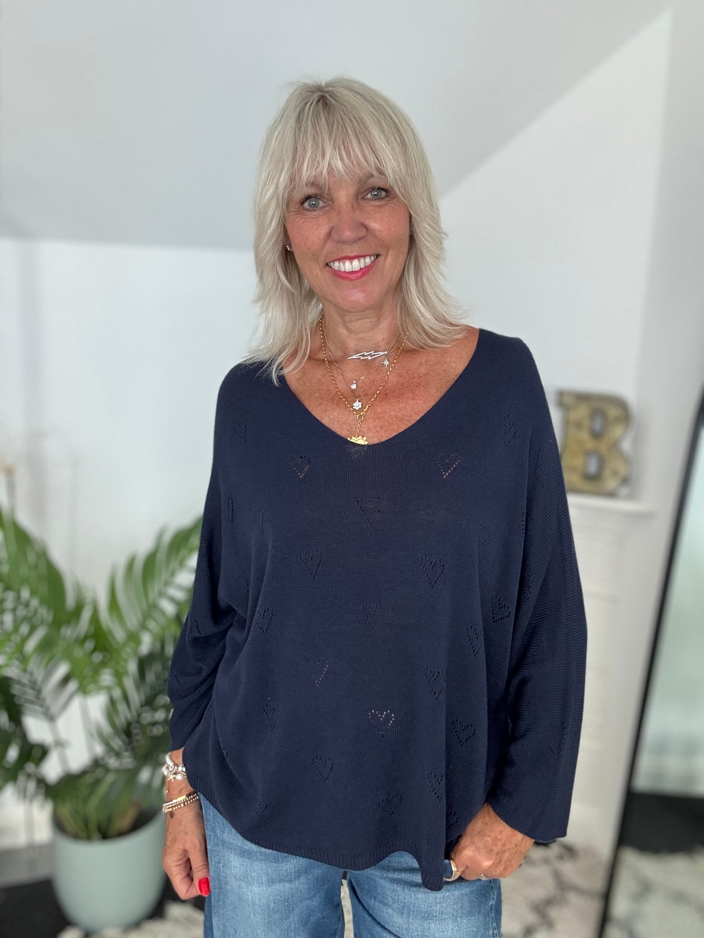 Lightweight Heart Jumper in Navy