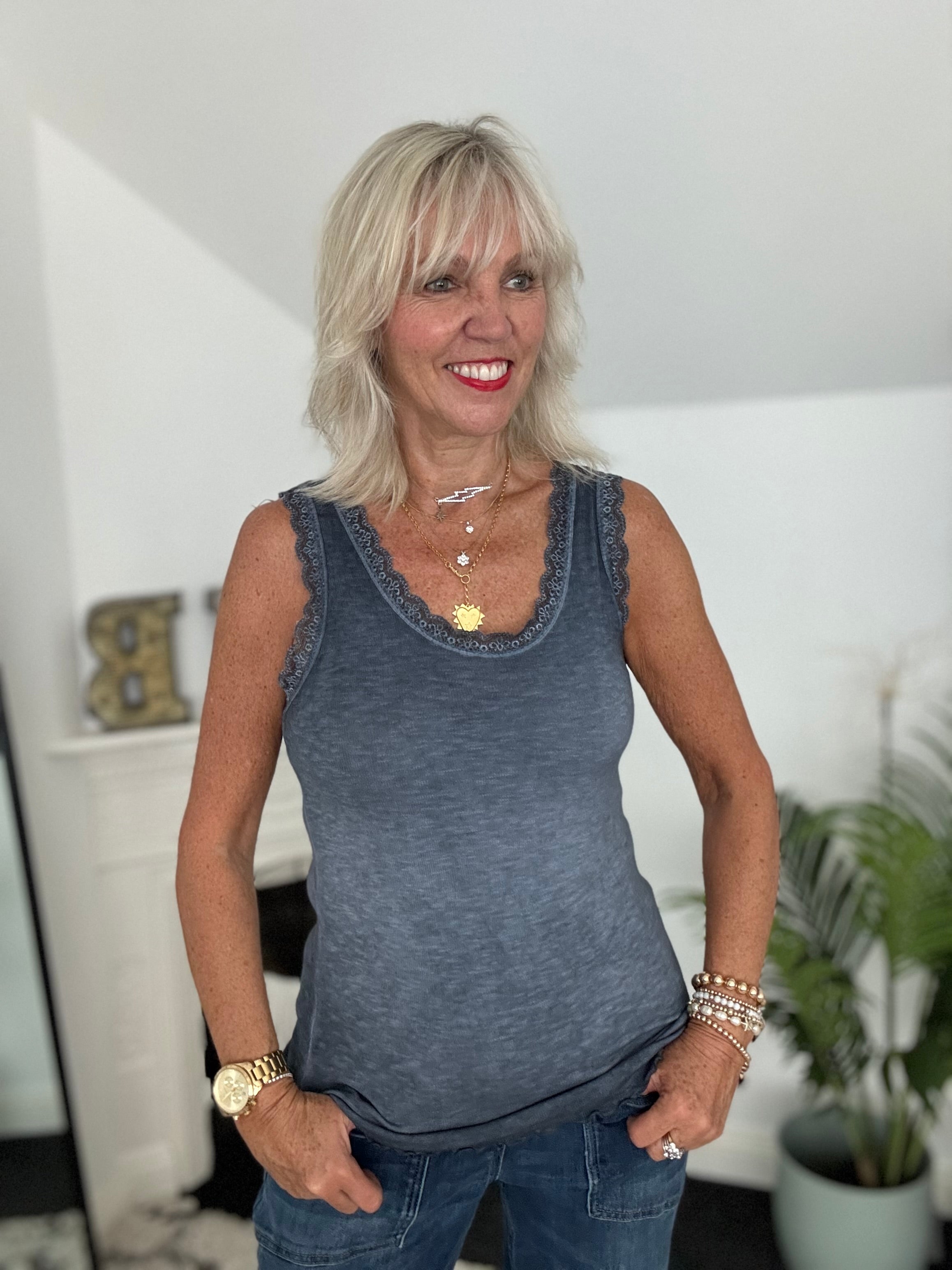 Luxe Ribbed Vest in Dark Vintage Blue