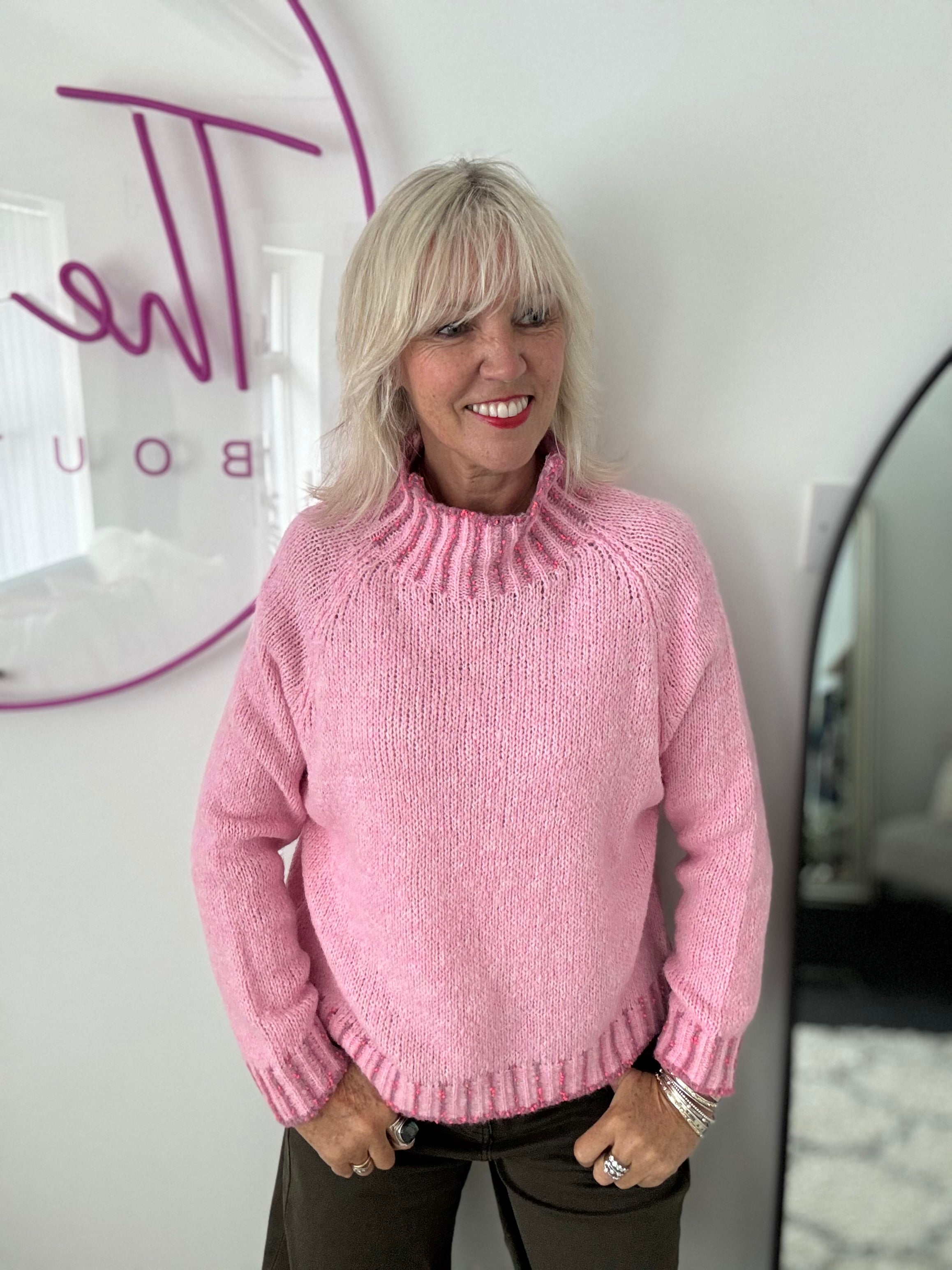 Stunning Funnel Neck Jumper in Pink